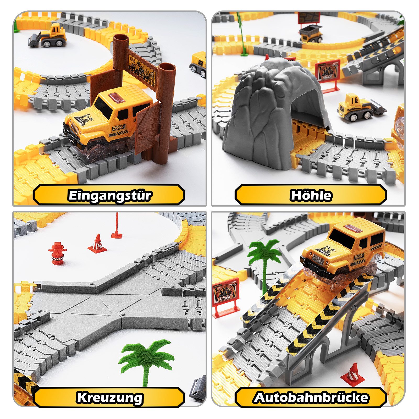 Coroiesty Autorennbahn DIY-Rennbahn Baustellen-Set, Perfektes Geburtstagsgeschenk für Kinder, (Set), Flexible Schienen, 360°-Loop, beleuchteter Rennwagen, Baufa – Bild 5 von 5