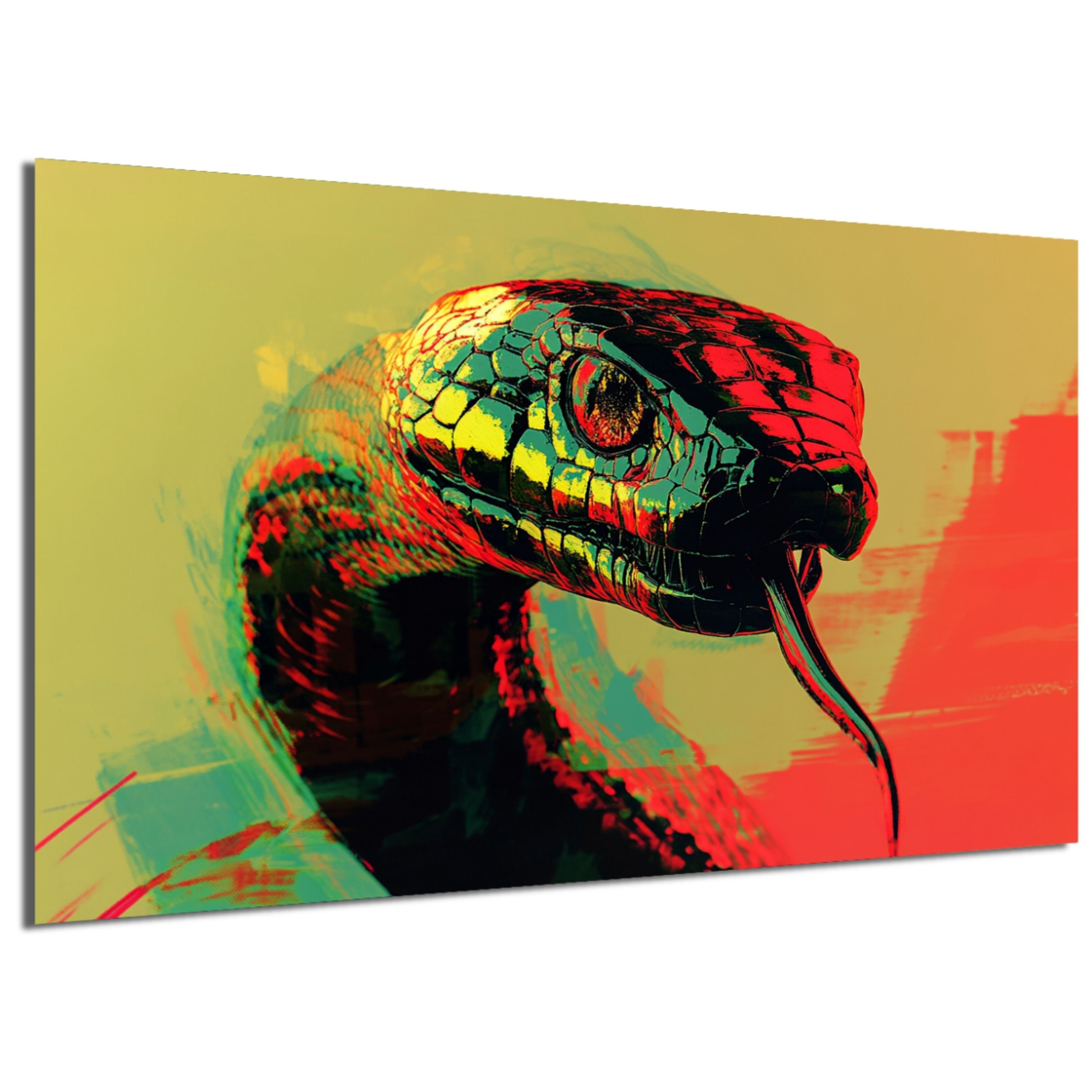 DARO Design Leinwandbild Modern Abstrakt Wandbilder XXL Wandbild Wand Deko Leinwand Bilder, (Schlange Warhol Glitch - Bild groß Wohnzimmer Schlafzimmer Küche Esszimmer Einteilig Querformat Fotodruck Leinwände Wanddeko Abstrakte Kunst Boho), 84x56cm