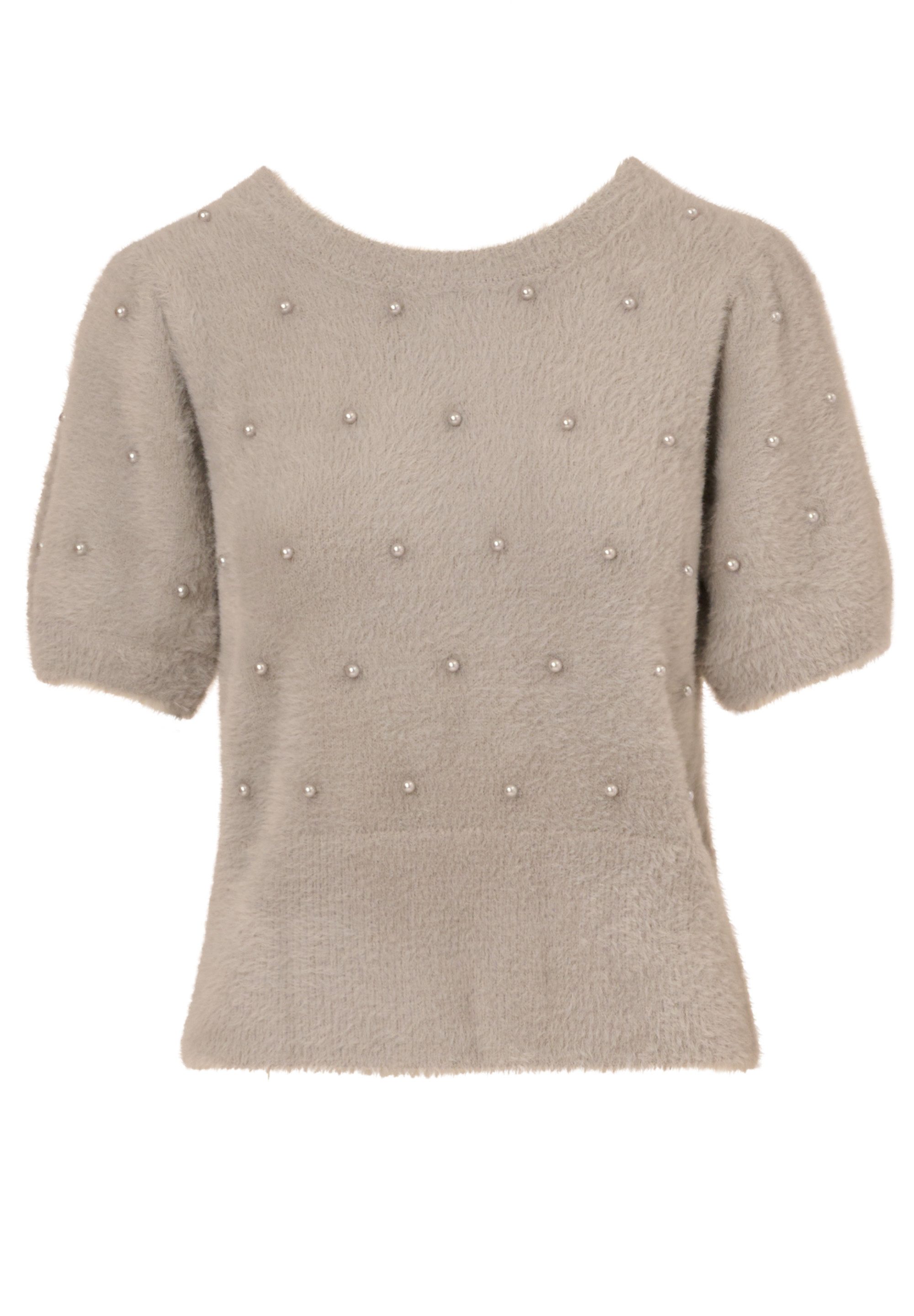 Adrianna Papell Stricktop Crew Neck Pearl Embellished Short Sleeve Fuzzy Sw günstig online kaufen