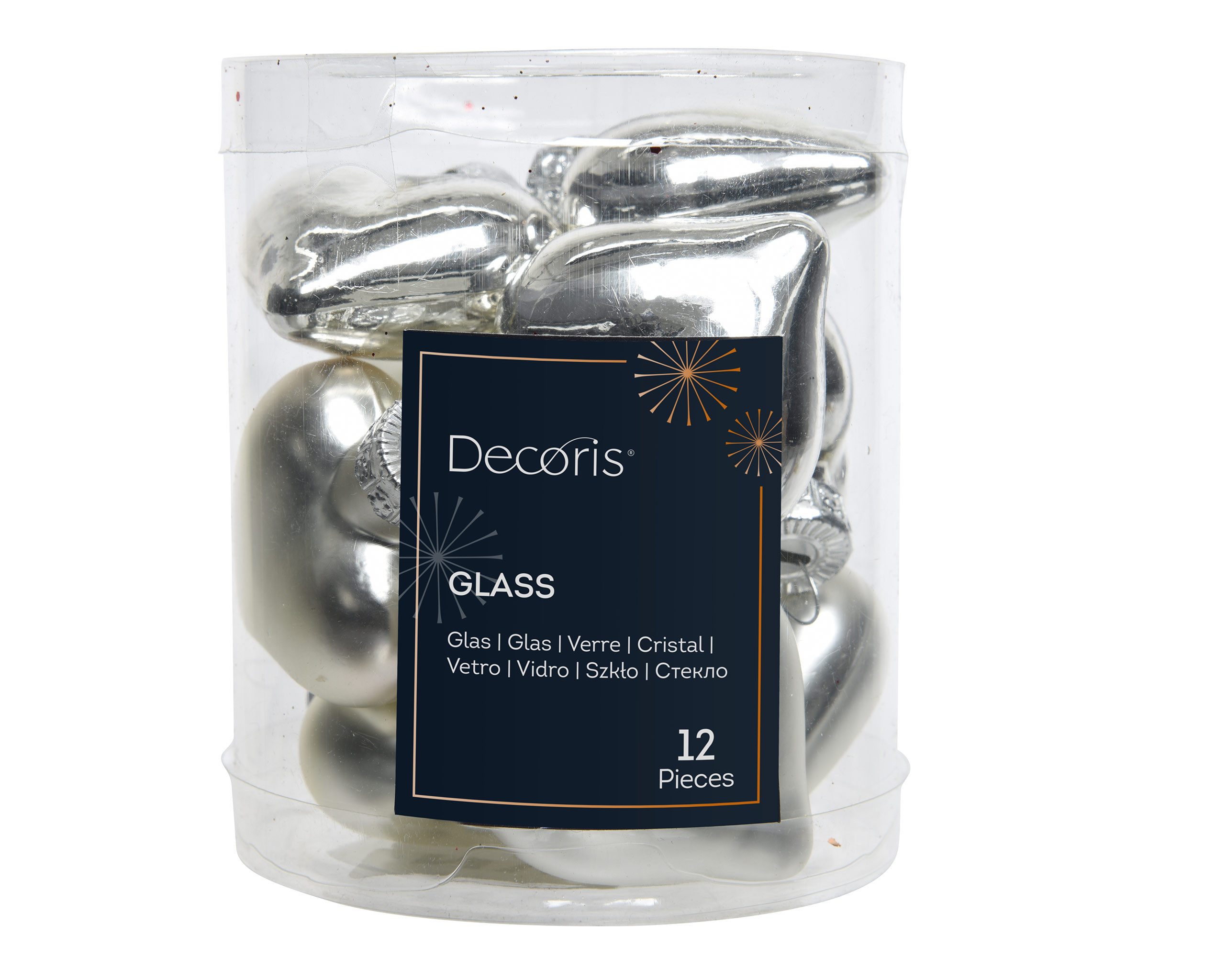 Kaemingk Christbaumschmuck, Christbaumschmuck Herzen 4cm Glas 12 Stück - Silber