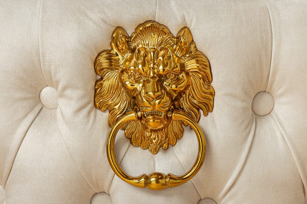 riess-ambiente Barhocker CASTLE DELUXE beige / gold · Barstuhl aus Samt mit Löwenkopf & Nieten (Einzelartikel, 1 St), Tulpenfuß aus Edelstahl in Gold-Optik · Be – Bild 4 von 5