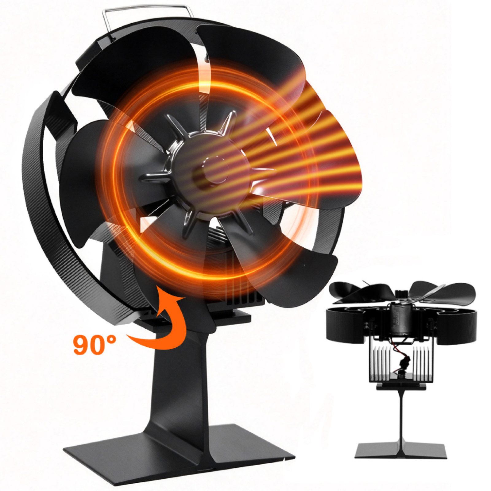 SunJas Kaminventilator 6 Flügel Kaminventilator Ohne Strom,0–90° verstellbar, leiser Betrieb, mit Überhitzungsschutz, passend für Kamin, …