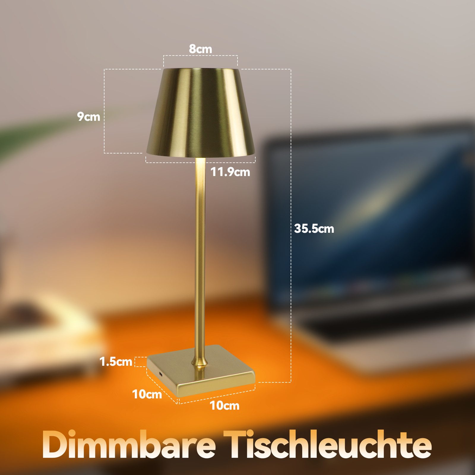 ZMH LED Tischleuchte Kabellos 3 Farbtemperatur Gold Vintage Nachttischlampe Schlafzimmer, Augenschutz, Einfache Installtion, LED fest integriert, 3000-6500K, USB Touch Dimmbar Tischlampe Wohnzimmer Restaurant