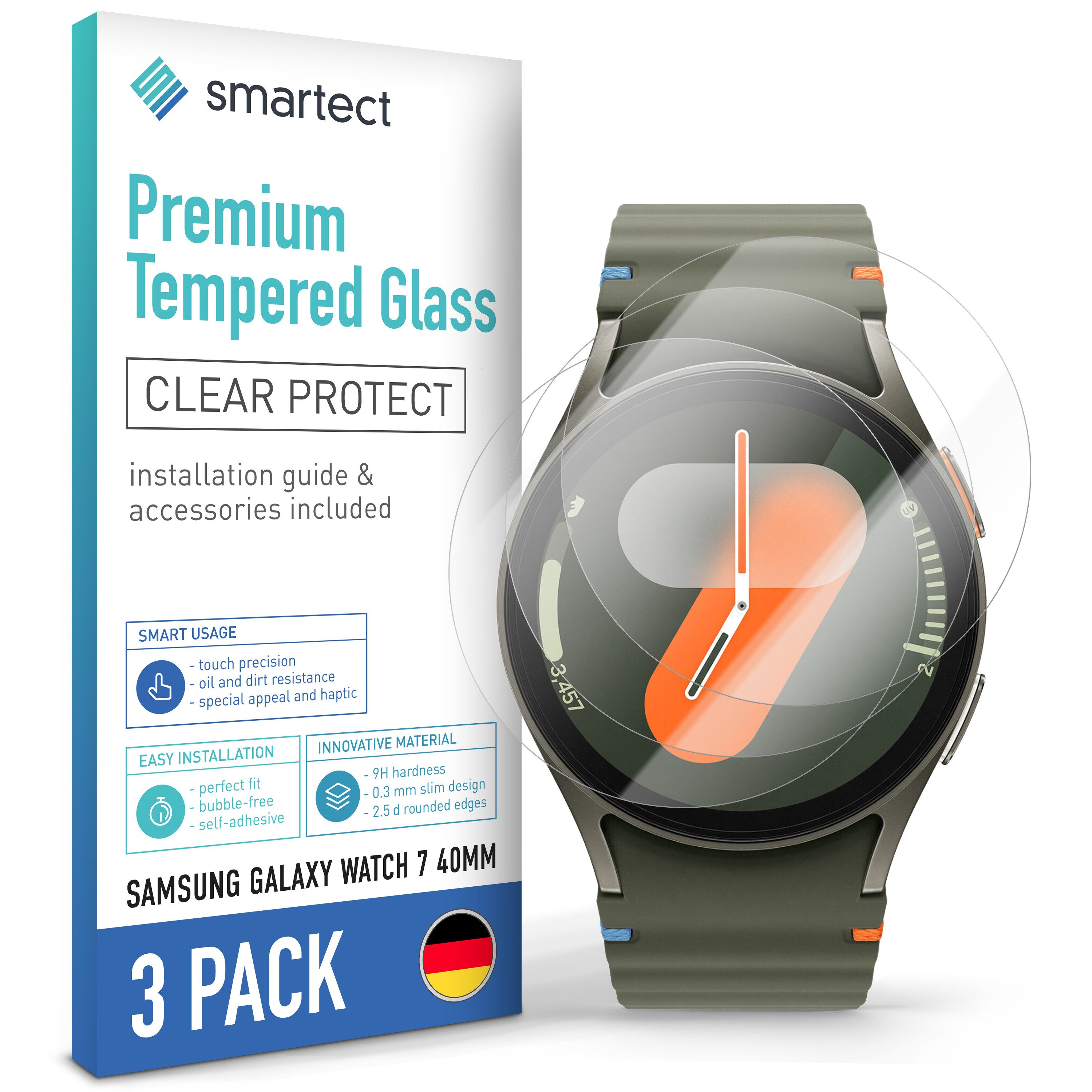 Displayschutzglas Schutzglas Klar für Samsung Galaxy Watch 7 40mm, 3 Stück