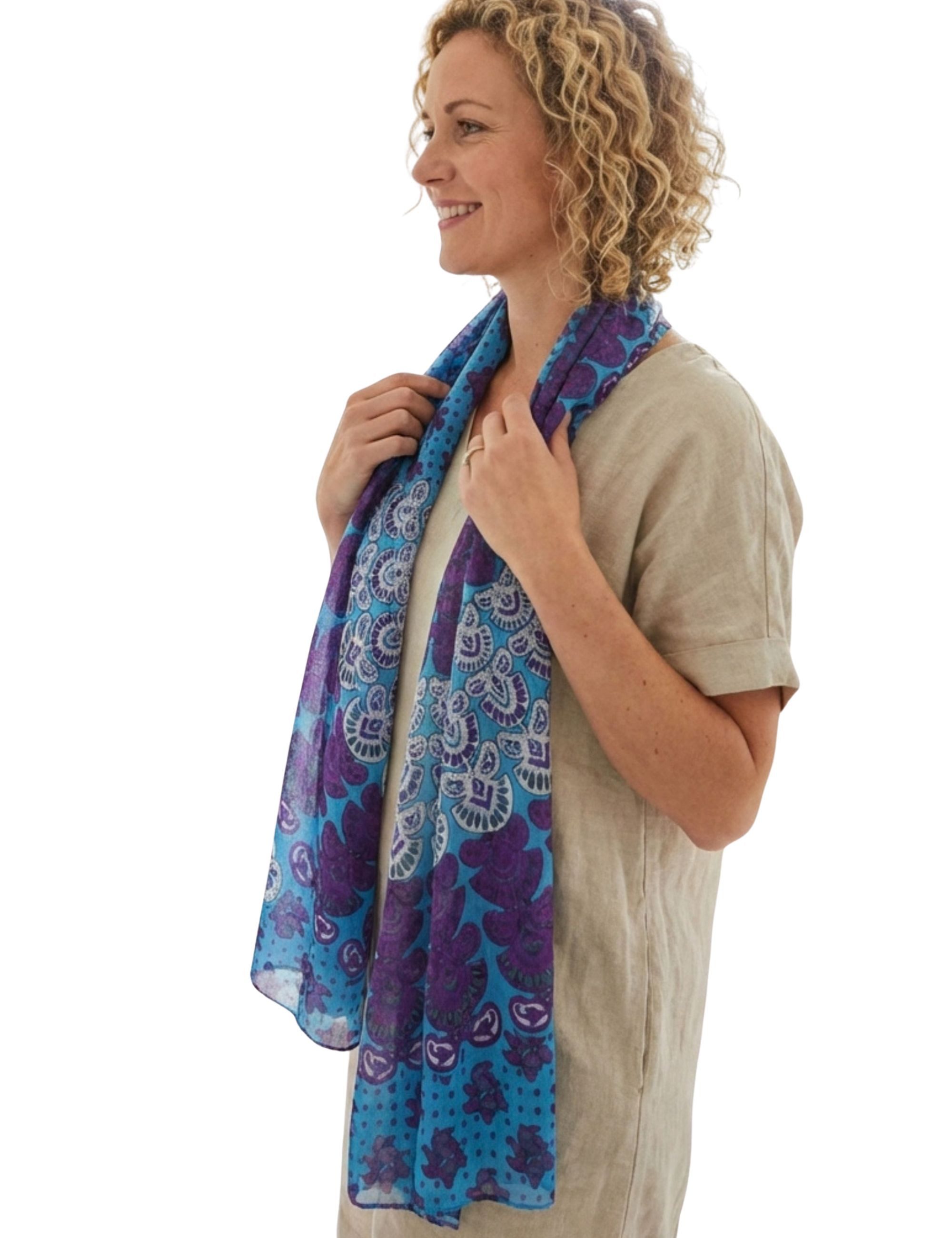 Sunsa Halstuch Damen Schal Tuch Baumwolle Halstuch Sommer Scarf mit Blumen, Blumenmotive Aufdruck