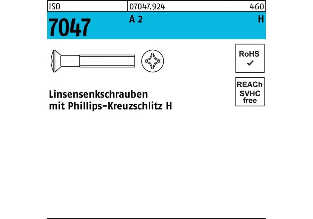 Senkschraube Linsensenkschraube ISO 7047 m.Kreuzschlitz-PH M 6 x 70 -H A 2
