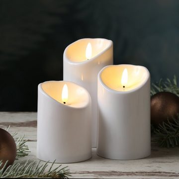 MARELIDA LED-Kerze LED Kerzenset für Außen flackernd outdoor 3 Größen Timer weiß 3er Set (3-tlg)