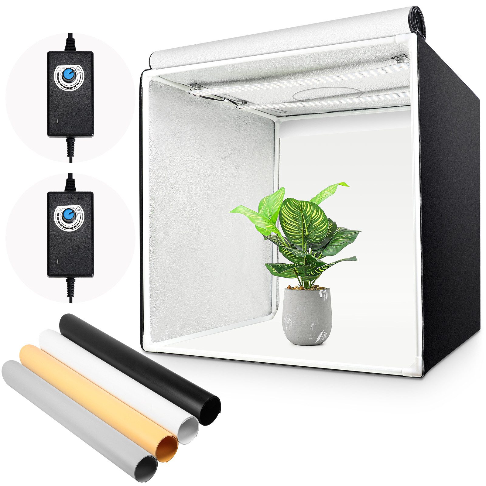 Yorbay Fotostudio-Box Fotostudio Set 60 x 60 x 60cm LED Fotobox Lichtbox Lichtwürfel, Lichtzelt inkl. 4 PVC-Hintergrundfolien(schwarz,rein weiß,grau,orange)