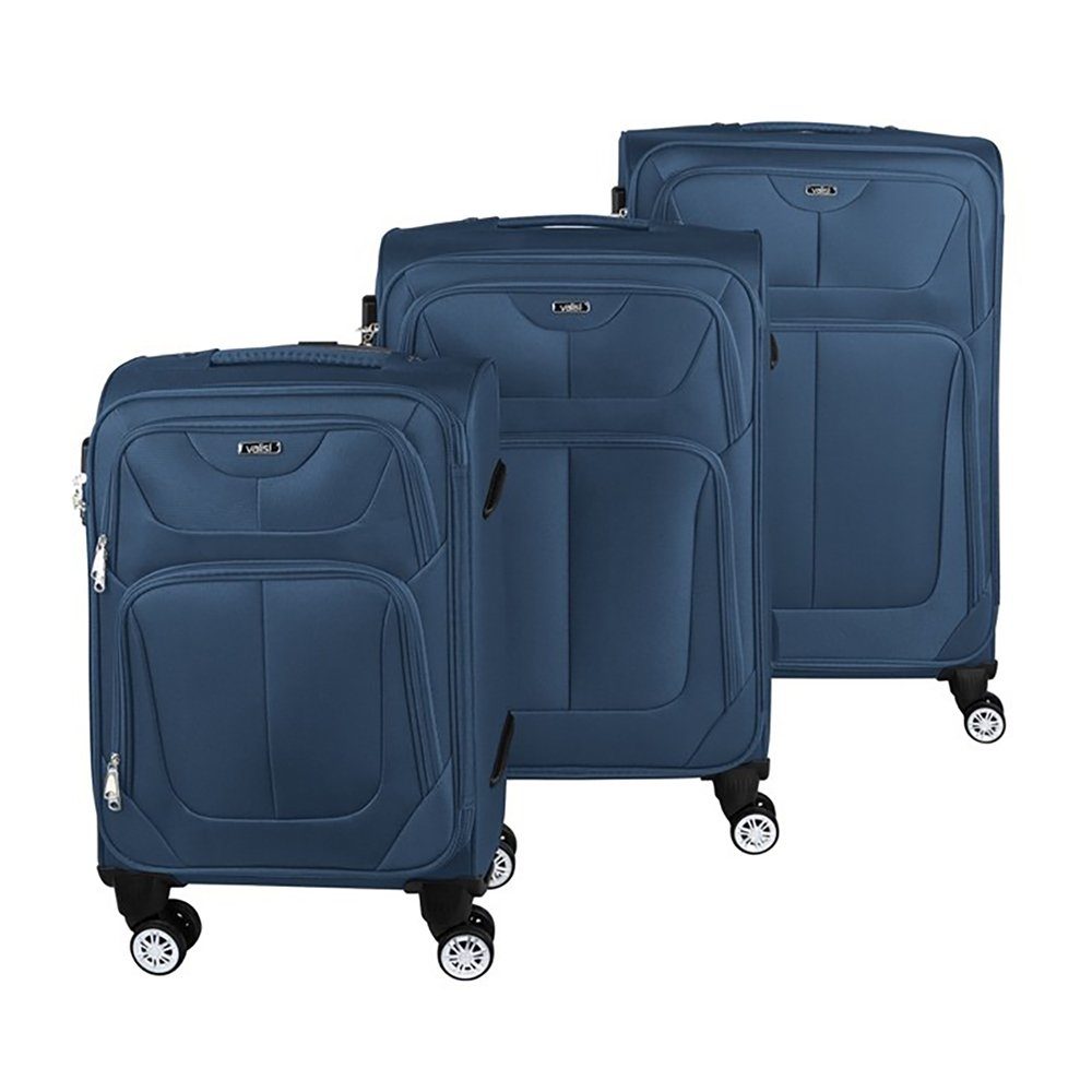 Valis Koffer Stoff Koffer 4x Doppelrollen, drehbar um 360° mit Qualitäts-Zahlenschloss hoch Qualitativ Suitcase Valis Weichschalen Trolleys M-XL