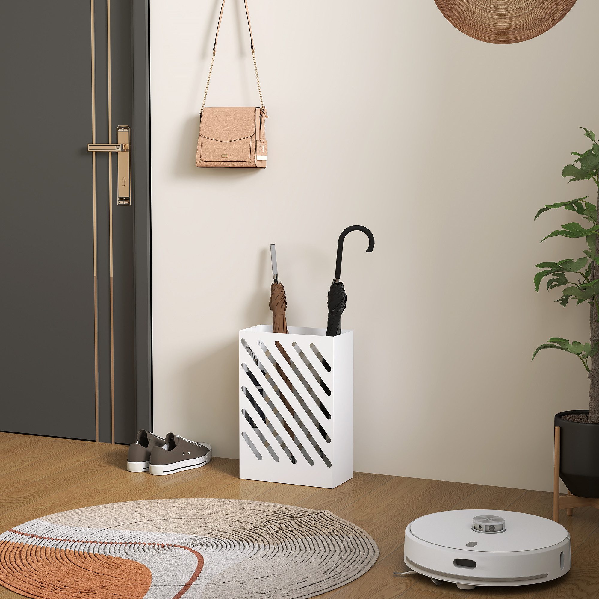 HOMCOM Schirmständer Regenschirmkorb mit 4 Haken und Wasserauffangschale (R günstig online kaufen