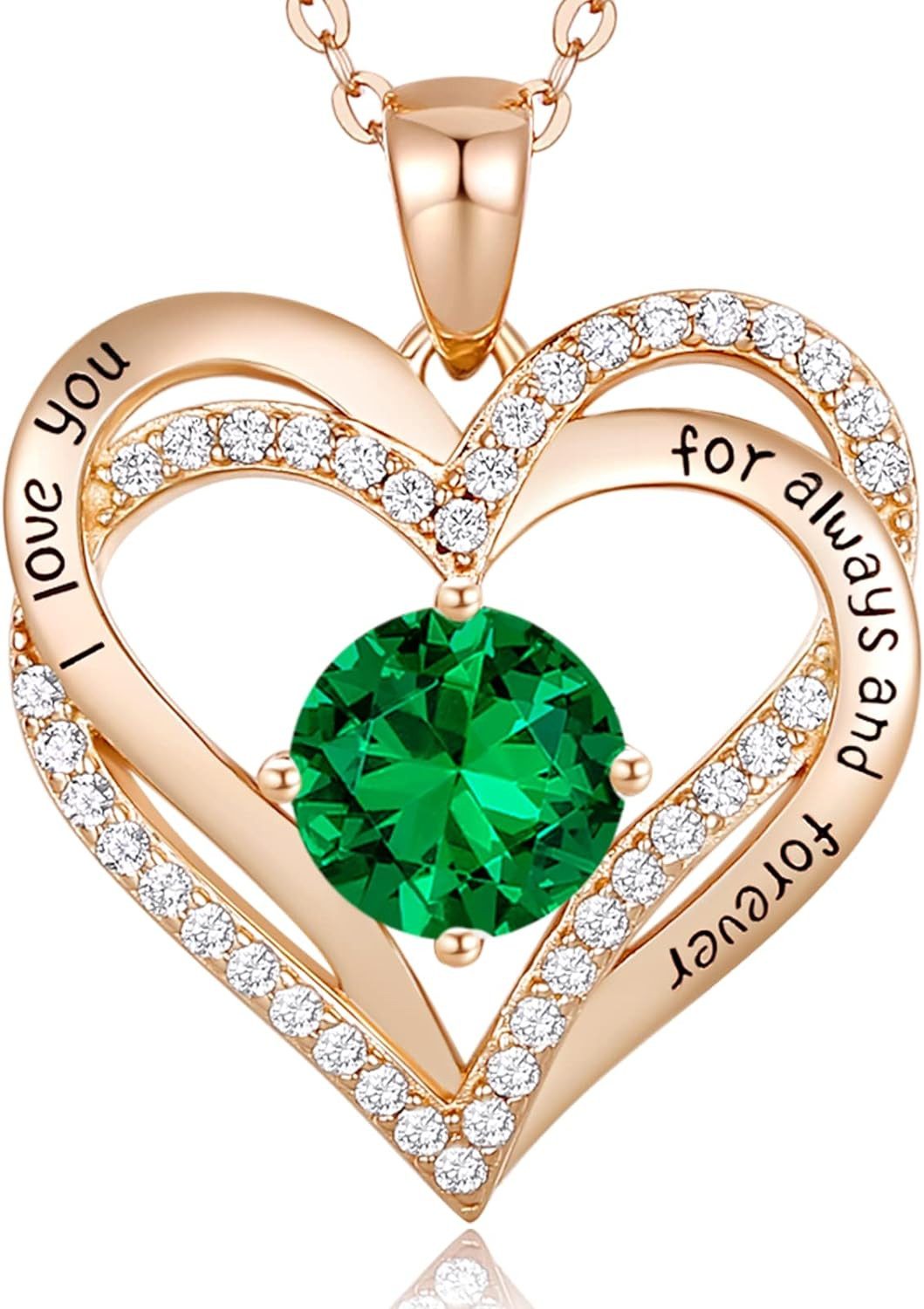 HEYHIPPO Charm-Kette Exquisite Roségold-Halskette mit Herzanhänger und strahlendem, grünem Zirkonia – Perfektes Geschenk für besondere Anlässe