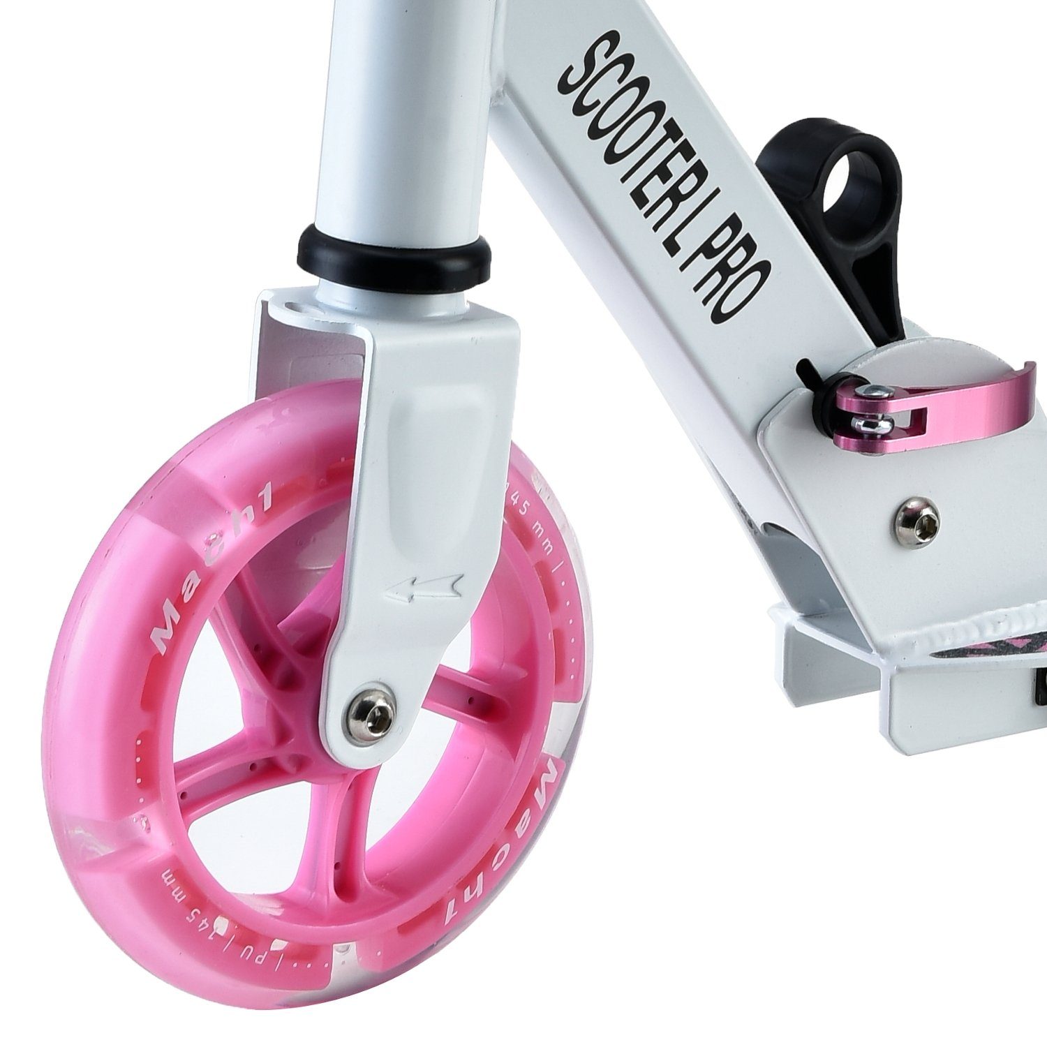 Mach1 Cityroller ALU Kinderroller City - klappbar Wheel/Rollen/Reifen Tretroller Leuchtrollen weiß-pink Kickscooter 145mm LED Roller Scooter mit Kick