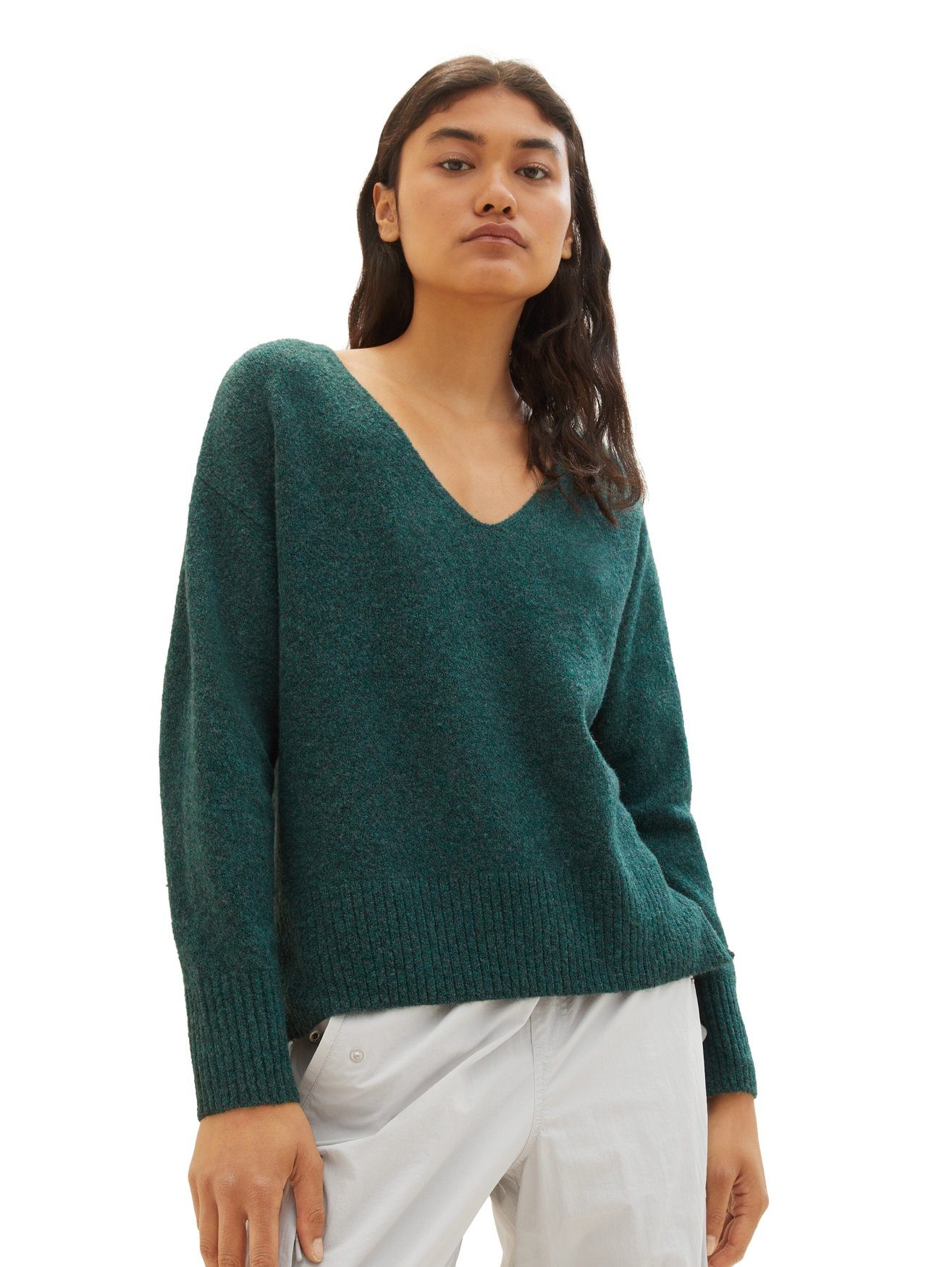 TOM TAILOR В'язані светри Basic В'язані светри cozy v-neck pullover 6375 in Dunkelgrün