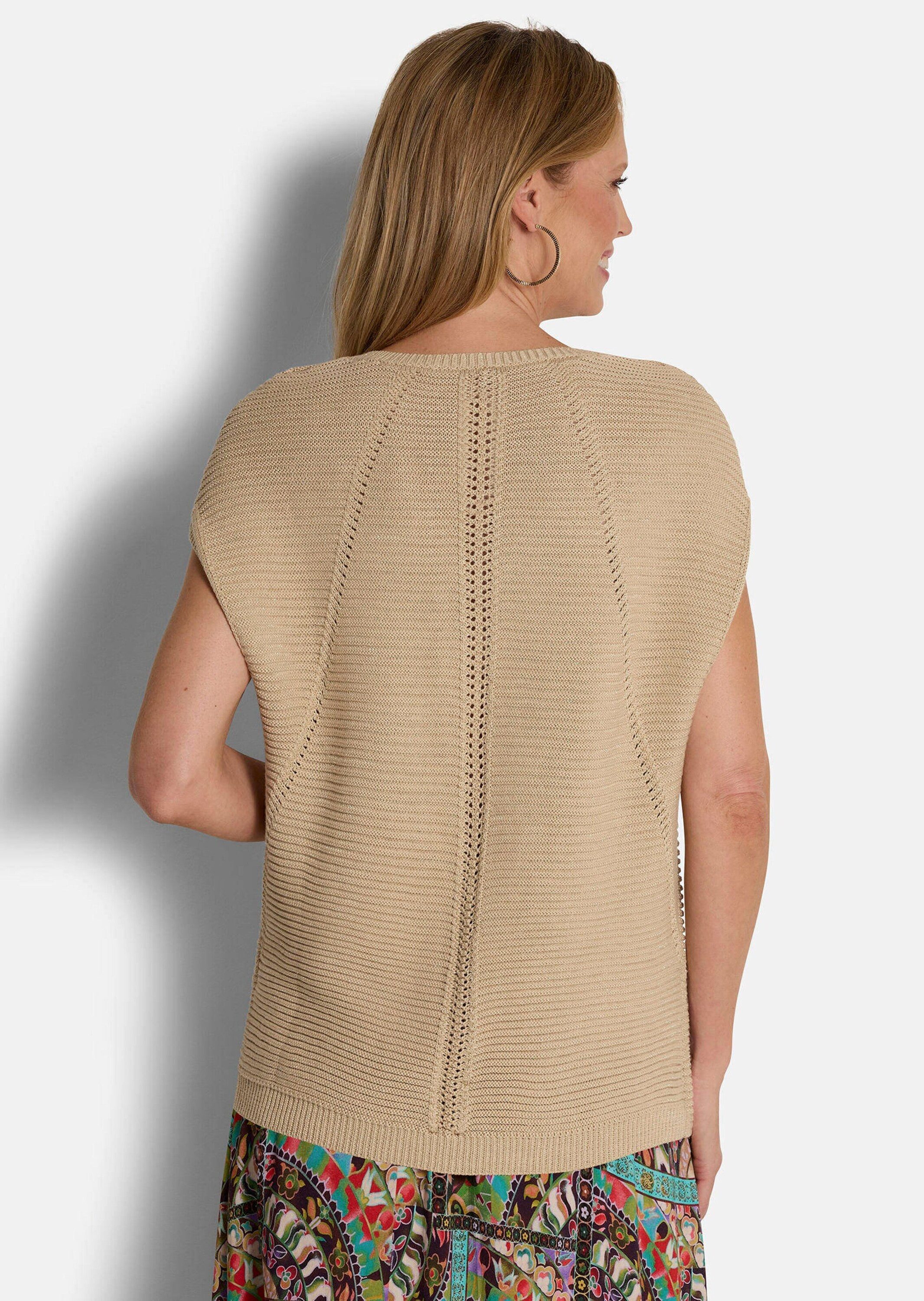 GOLDNER Strickpullover Rippstrickpullover mit V-Ausschnitt Baumwollpullover mit V-Ausschnitt, Blende und Viertelarm