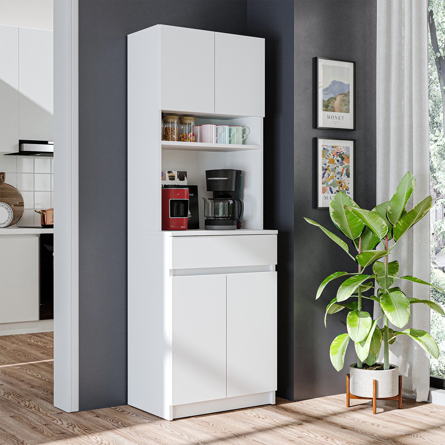 Roomart Küchenbuffet Küchenschrank NAPOLI 180cm mit Nische Schublade Mikrowellenschrank offene Nische für Mikrowelle, mit Schublade