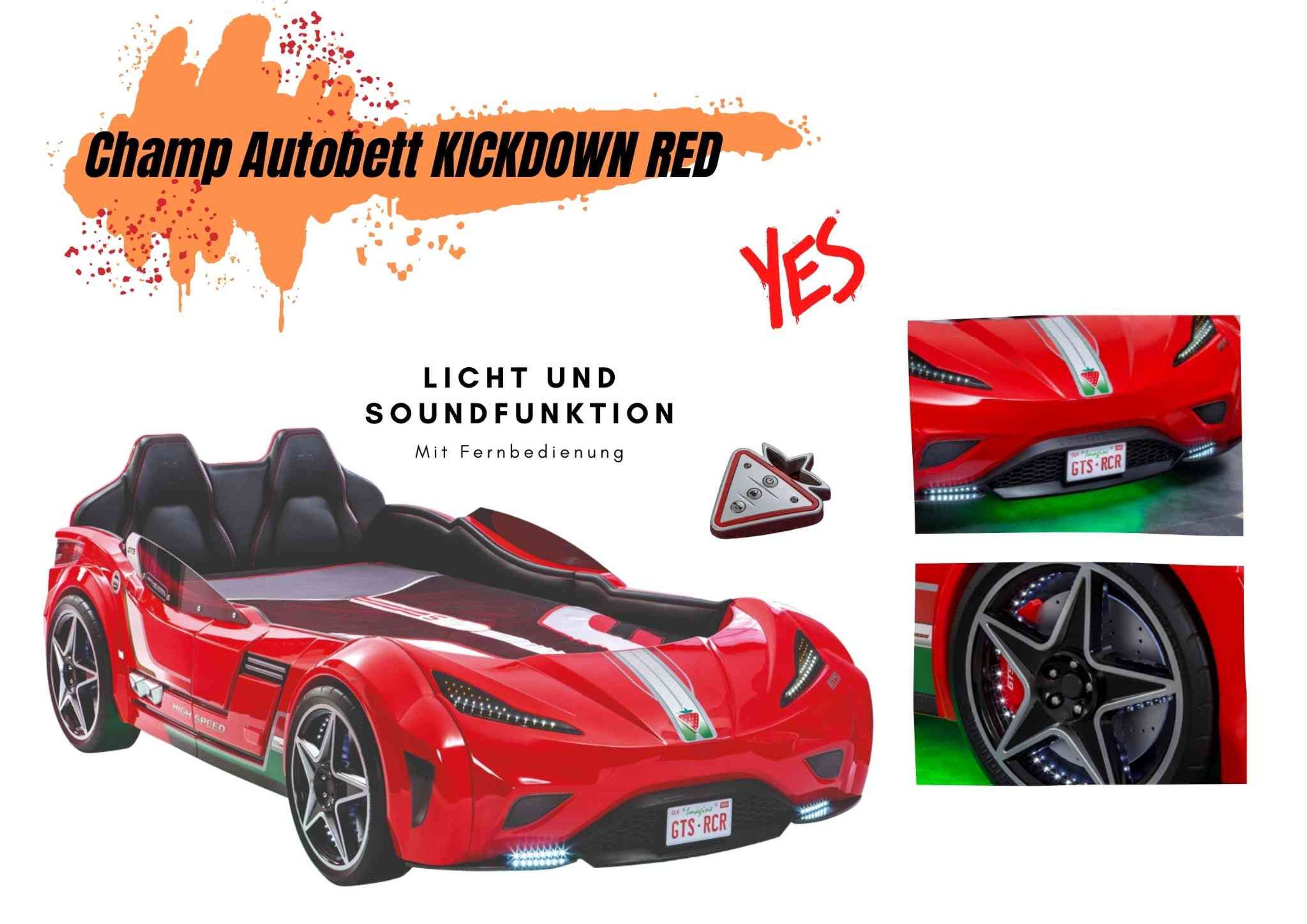 und Model Kickdown, soundfähig, Bodenlicht, Reifen,- Cilek LED-Licht, animiertes Autobett Champ, inkl.Fernbedienung
