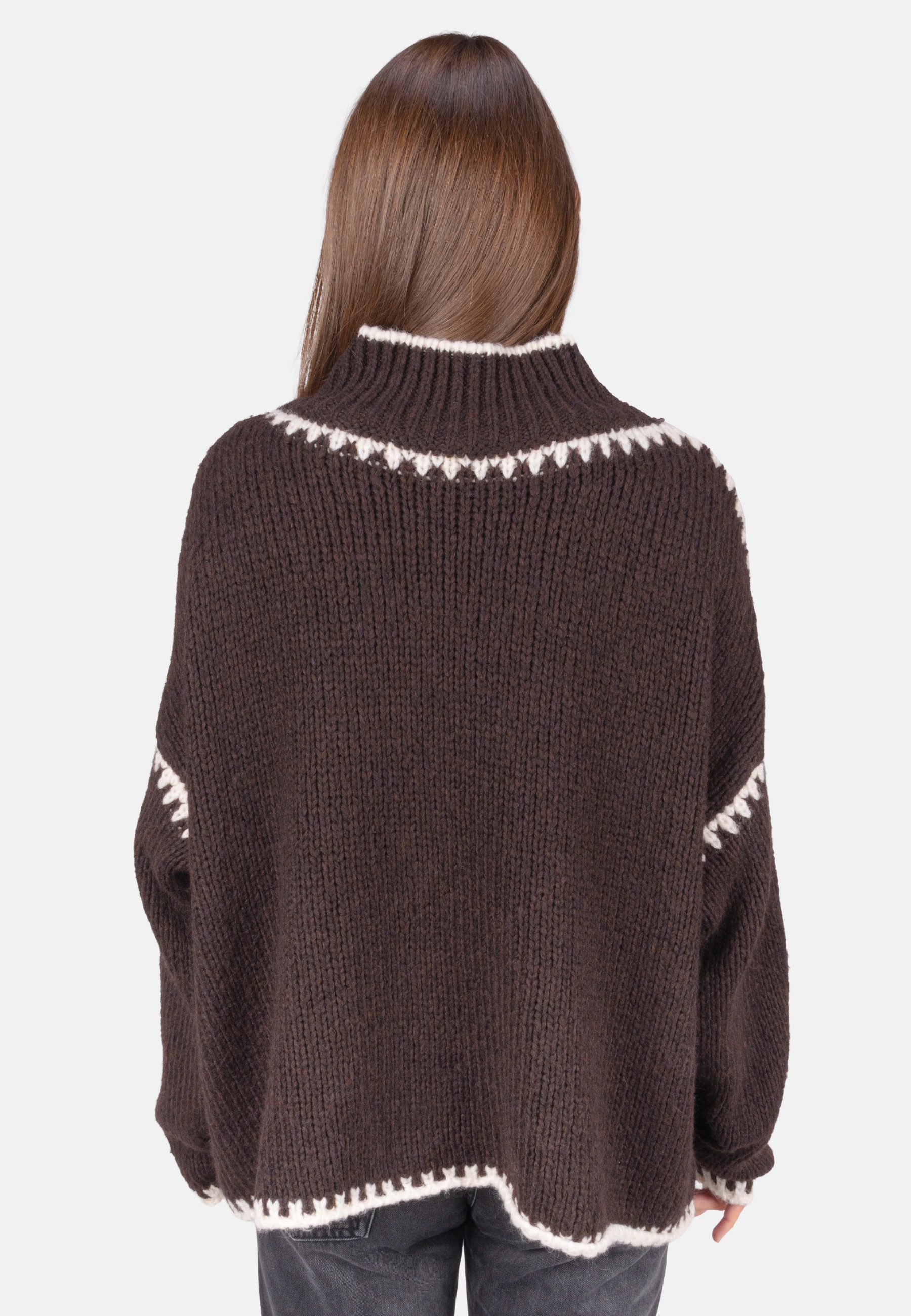 Seasons of April V-Ausschnitt-Pullover JOLIE Damen Strickpullover mit Stehkragen und Farbakzenten