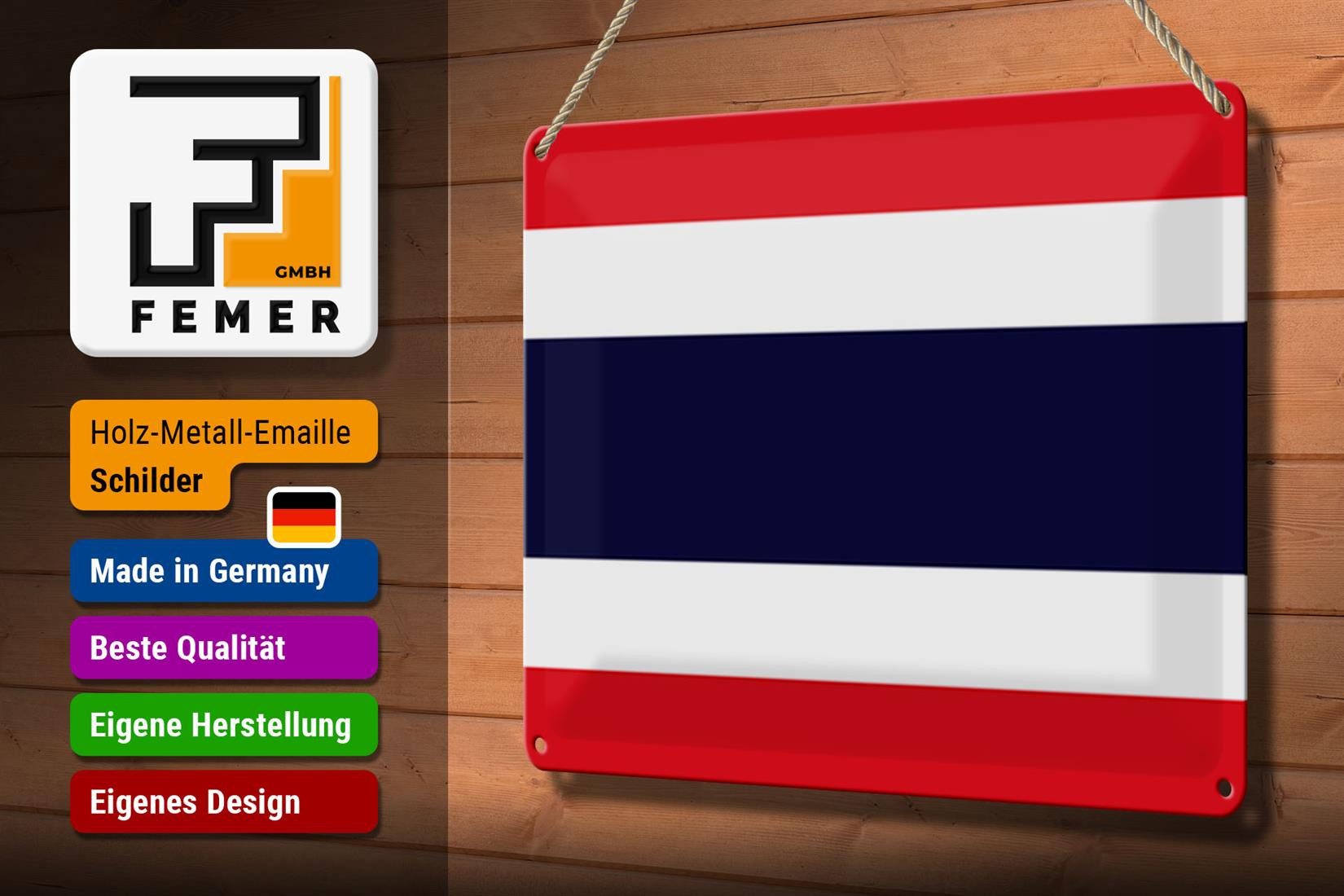 Femer GmbH Metallschild Flagge Thailand 30x20cm Flag of Thailand, (1 St), gewölbte Oberfläche, abgerundete Ecken, umgeschlagene Kanten