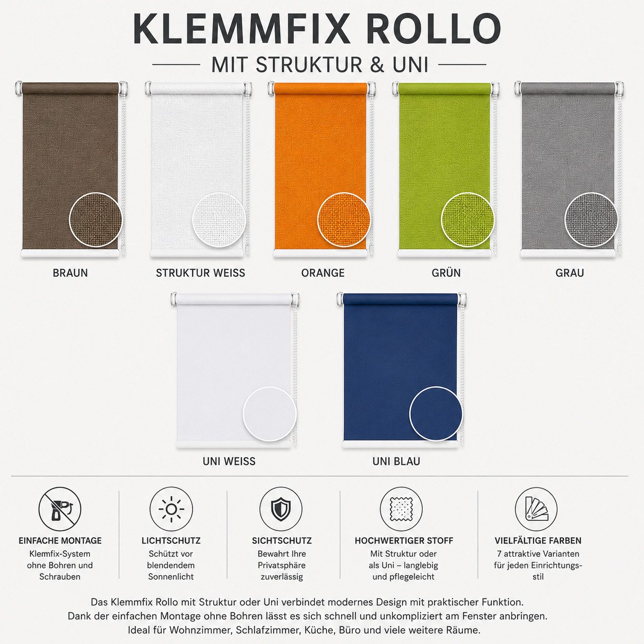Seitenzugrollo Rollo für Fenster ohne Bohren Klemmfix, Plisseeonline, blickdicht, Klemmfix, freihängend, Klemmfix – Bild 4 von 4