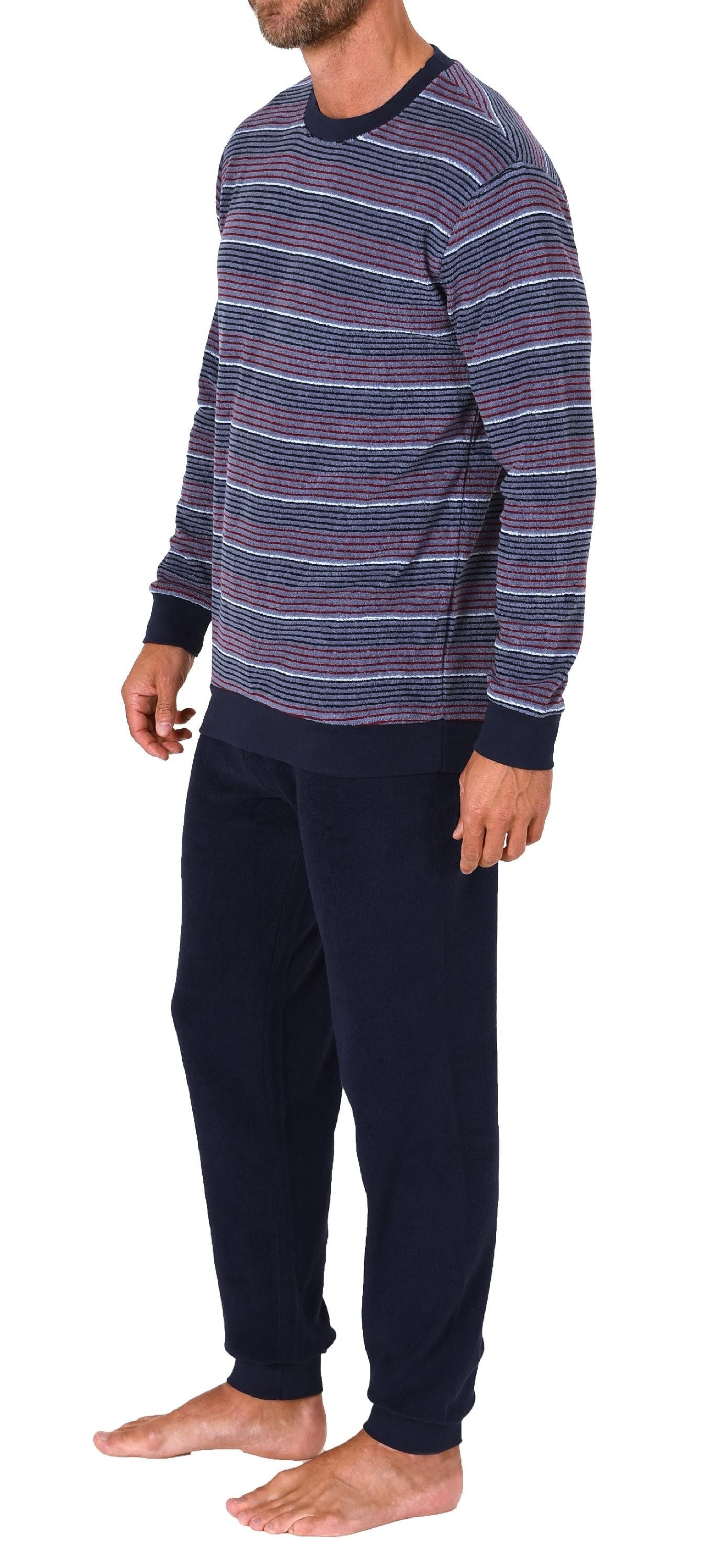 RELAX by Normann Pyjama Herren Frottee Schlafanzug lang mit Bündchen in Streifenoptik