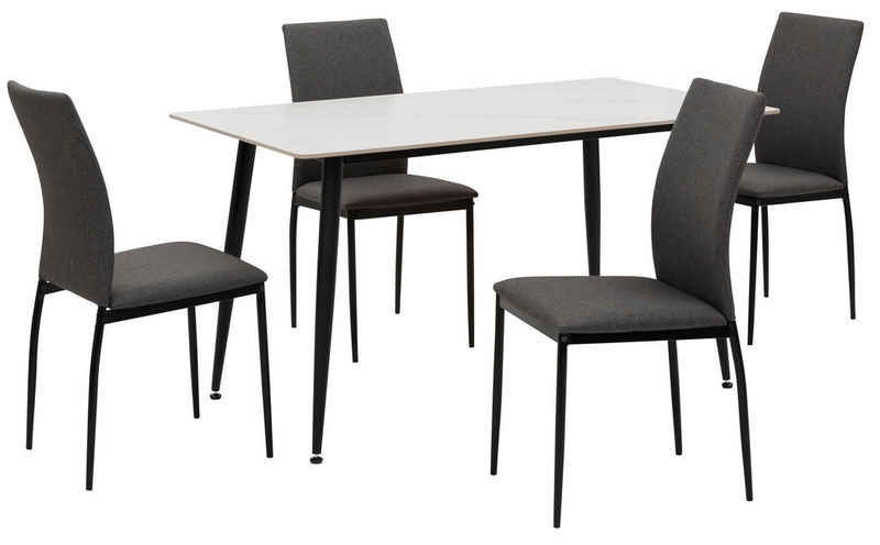 Home affaire Essgruppe ALIZIA, (Set, 5-tlg), Tisch gesinterter Stein 140 cm, Flachgewebe, Belastbarkeit 120 KG