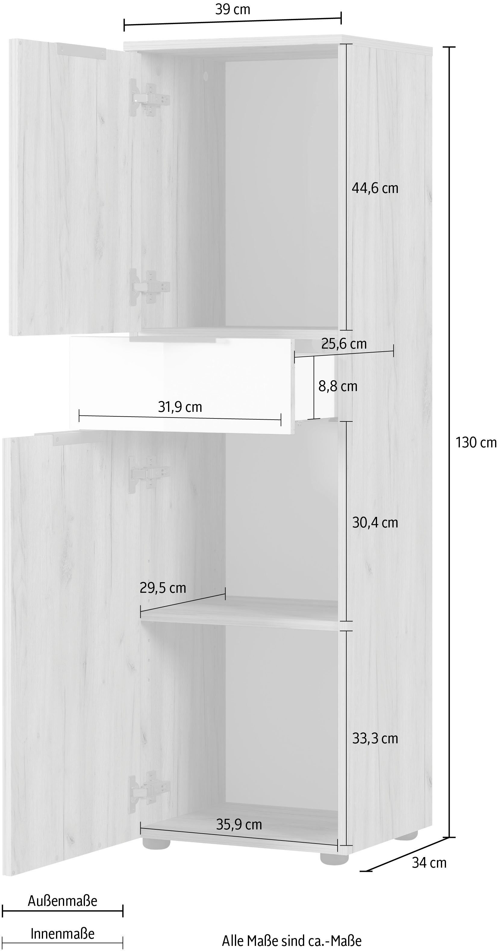 Breite Avino Soft-Close-Funktion GERMANIA Midischrank Glasfronten, 39 cm,