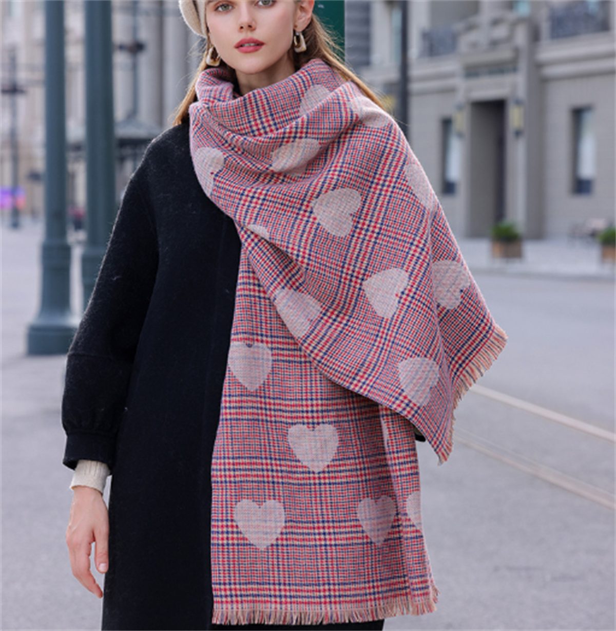 rosa Modeschal selected aus Wendeschal für carefully mit Jersey Herzmuster Damen Warmer