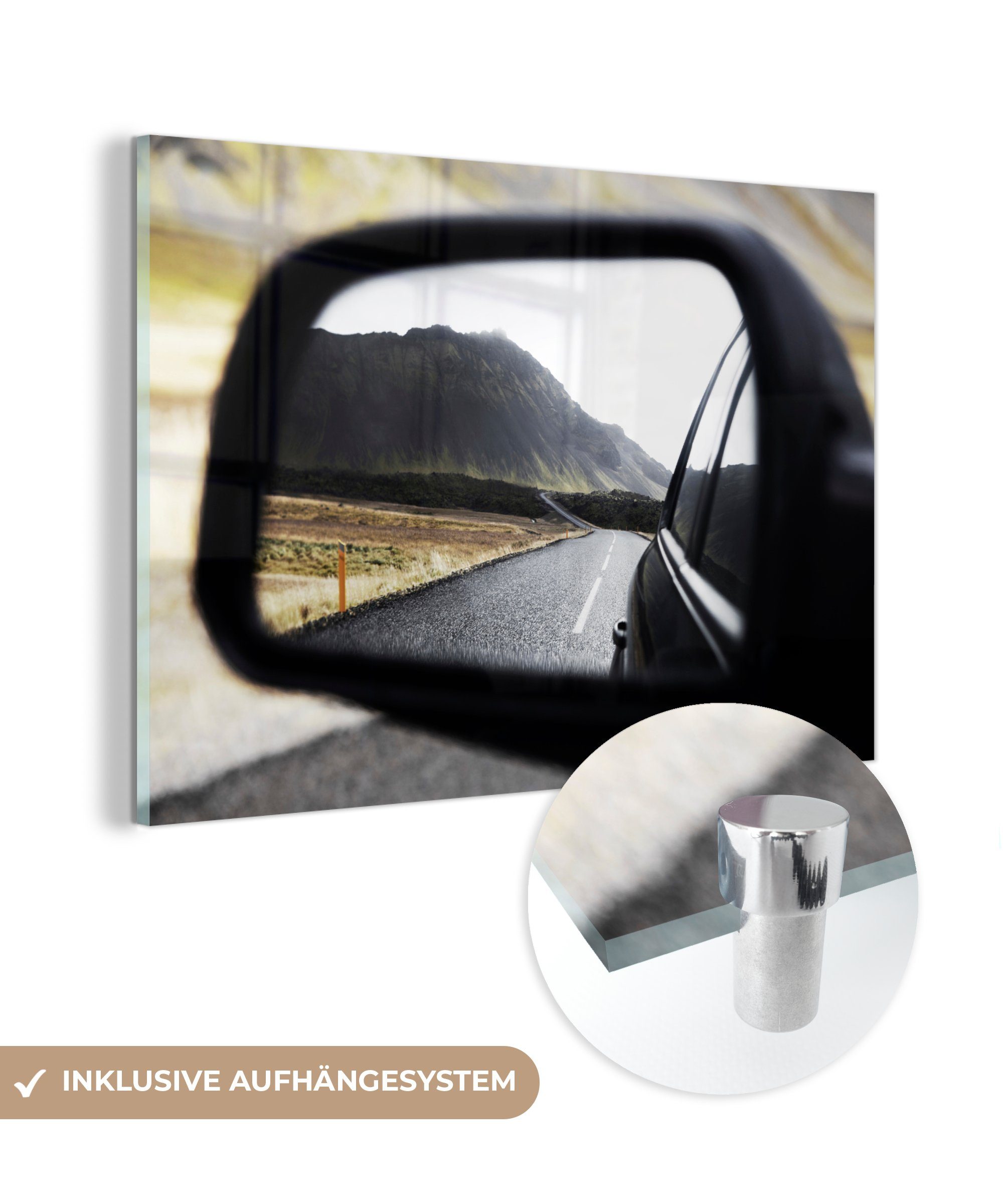 MuchoWow Acrylglasbild Auto - Spiegel - Reflexion, (1 St), Acrylglasbilder Wohnzimmer & Schlafzimmer