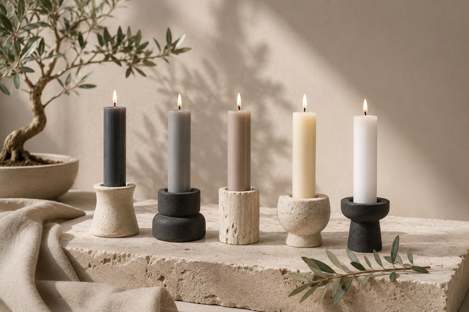 Hahn Kerzenfarm Spitzkerze Otto Kurze Stabkerzen Farbmix „Pure Stone“ – 25 Stück Set 7, durchgängig gefärbt, RAL Farben, Made in Germany, tropffrei