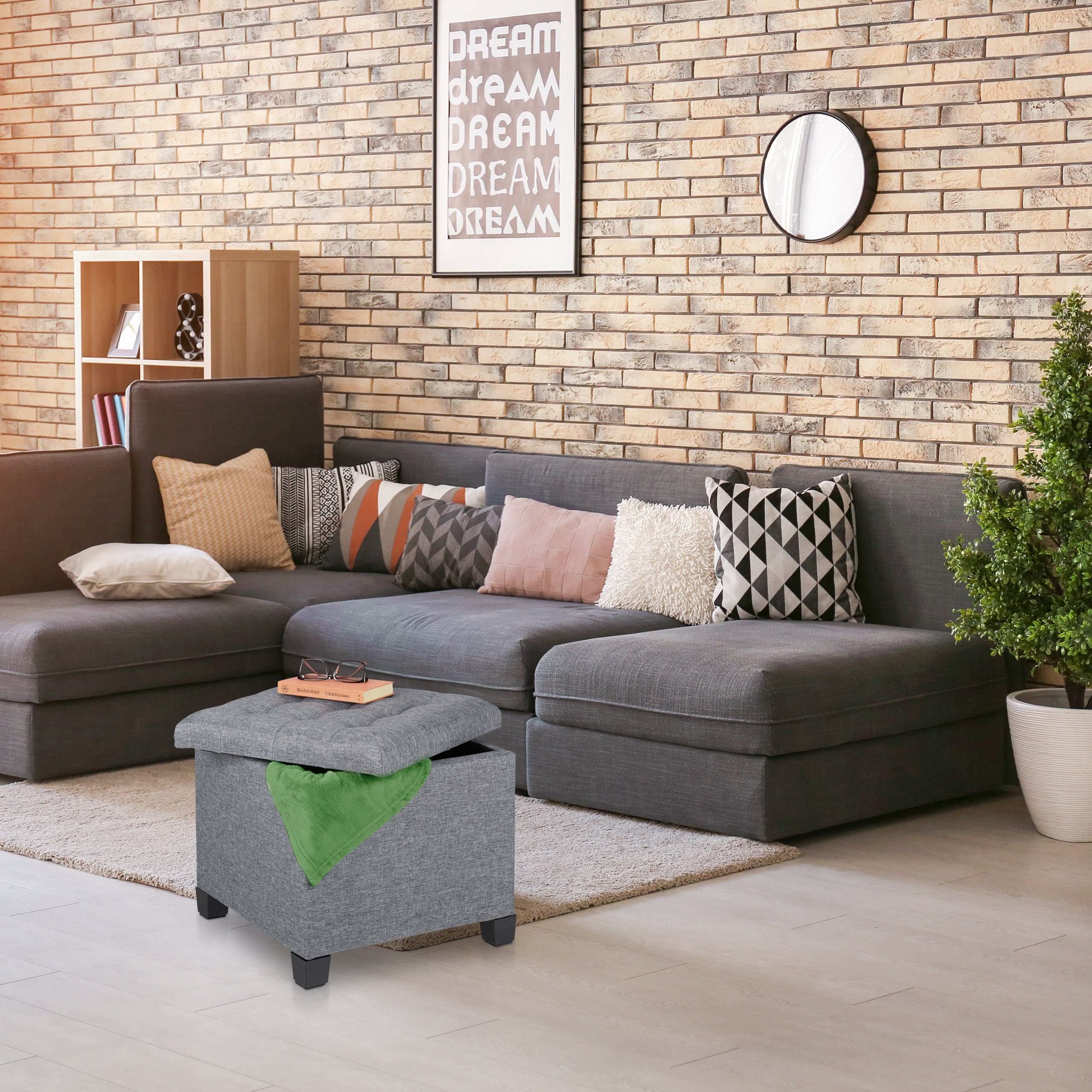 relaxdays Sitzhocker Gepolsterter Sitzhocker in Grau günstig online kaufen