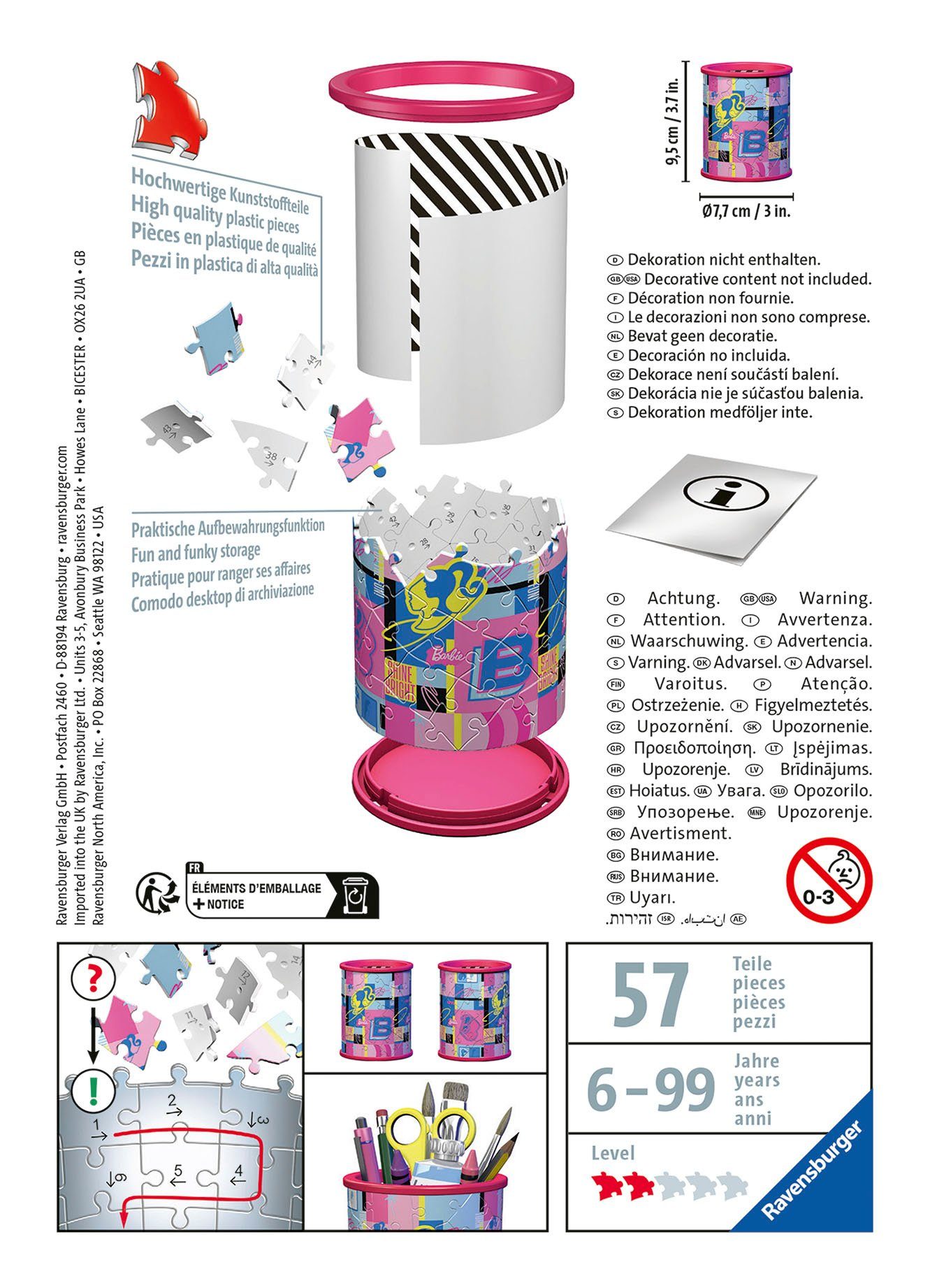 Ravensburger 3D-Puzzle Utensilo Barbie, 54 Puzzleteile, Made in Europe