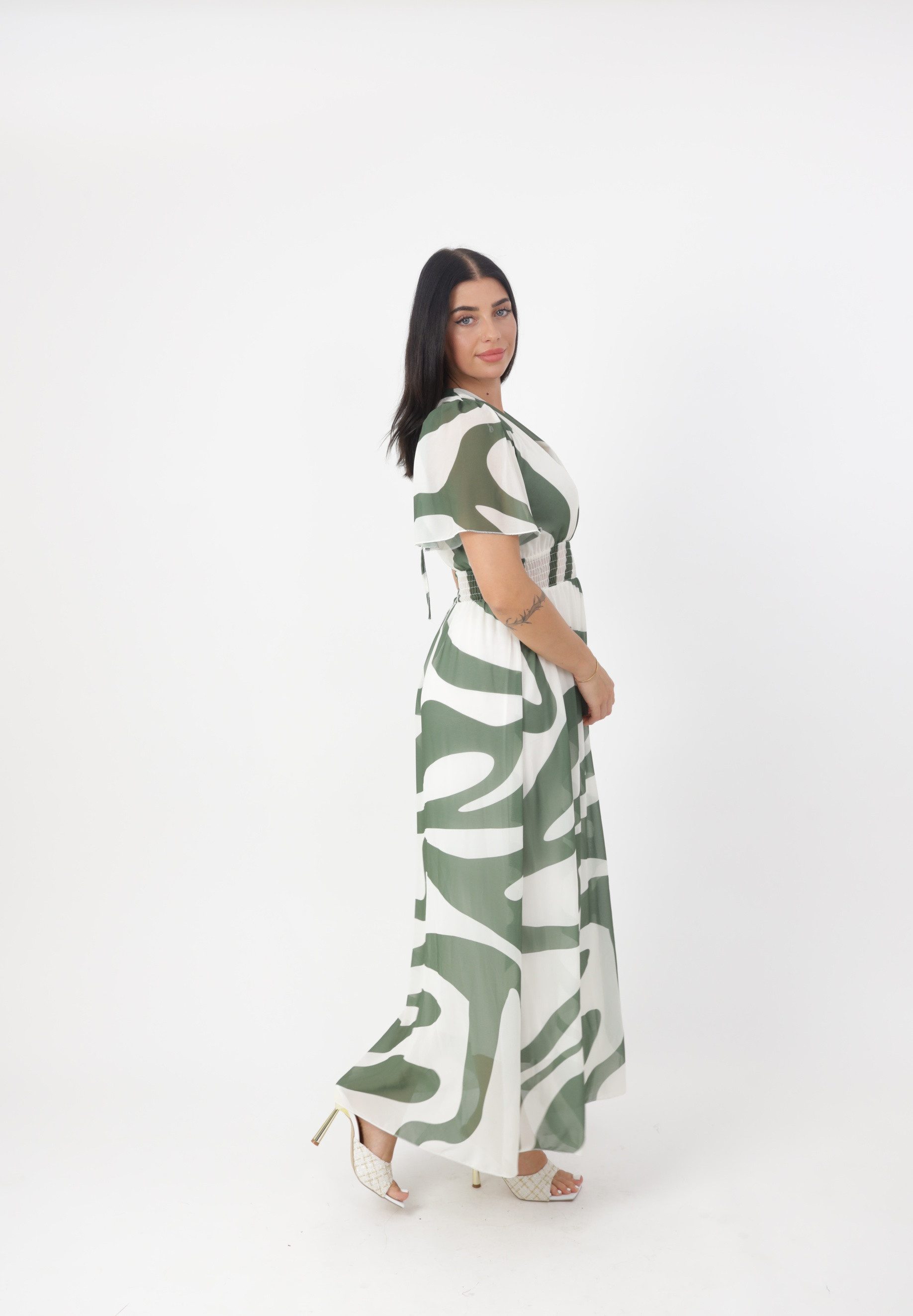 Elara Maxikleid Wickeloptik mit grafischem Muster und Smoktaille (1-tlg)