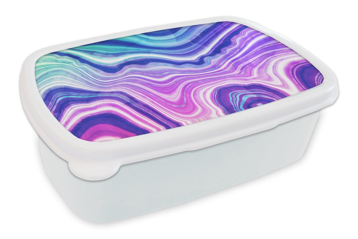 MuchoWow Lunchbox Neon - Achat - Geode - Edelstein, Kunststoff, (2-tlg), Brotbox für Kinder und Erwachsene, Brotdose, für Jungs und Mädchen weiß
