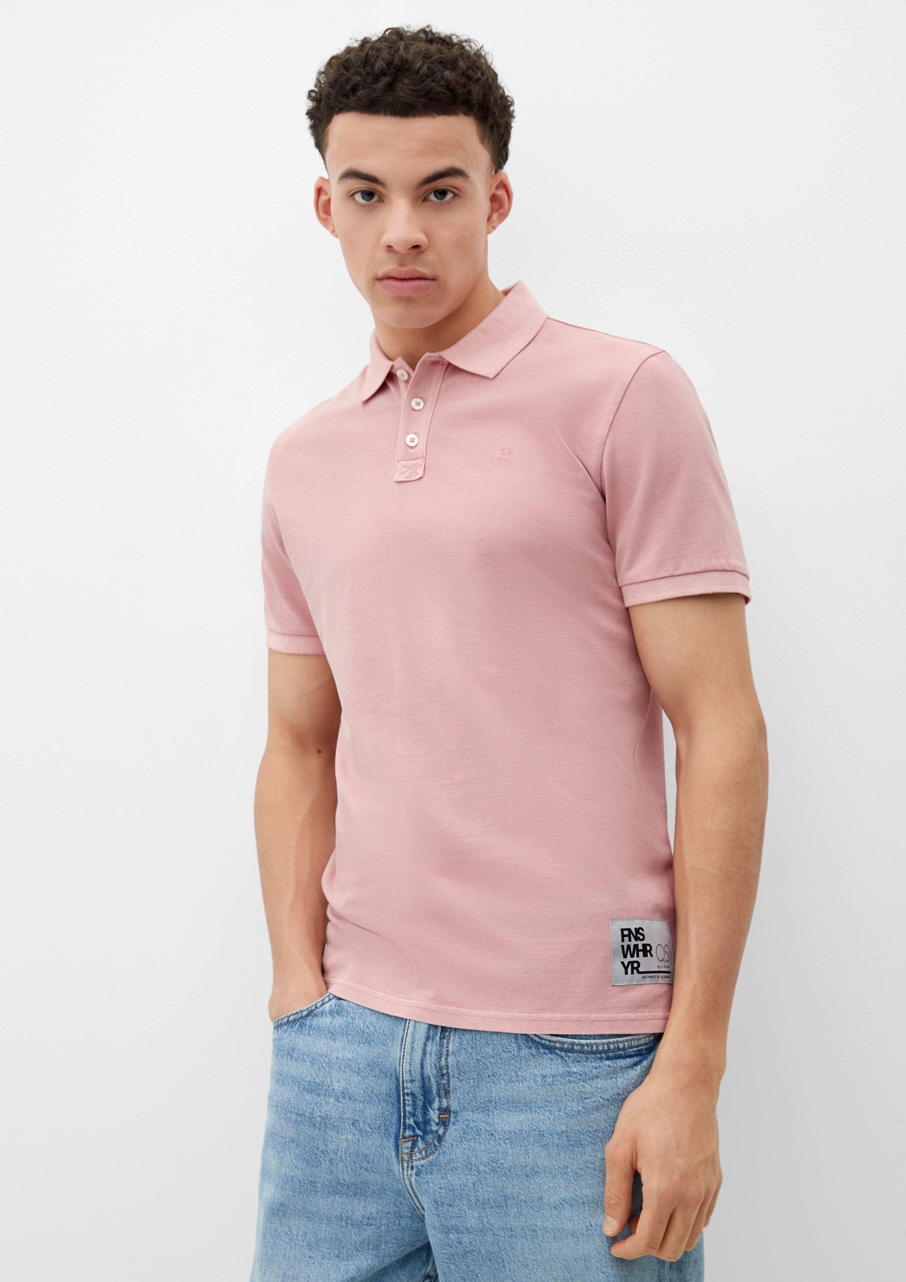 QS Poloshirt Poloshirt aus Baumwollpiqué Stickerei, Label-Patch rosa