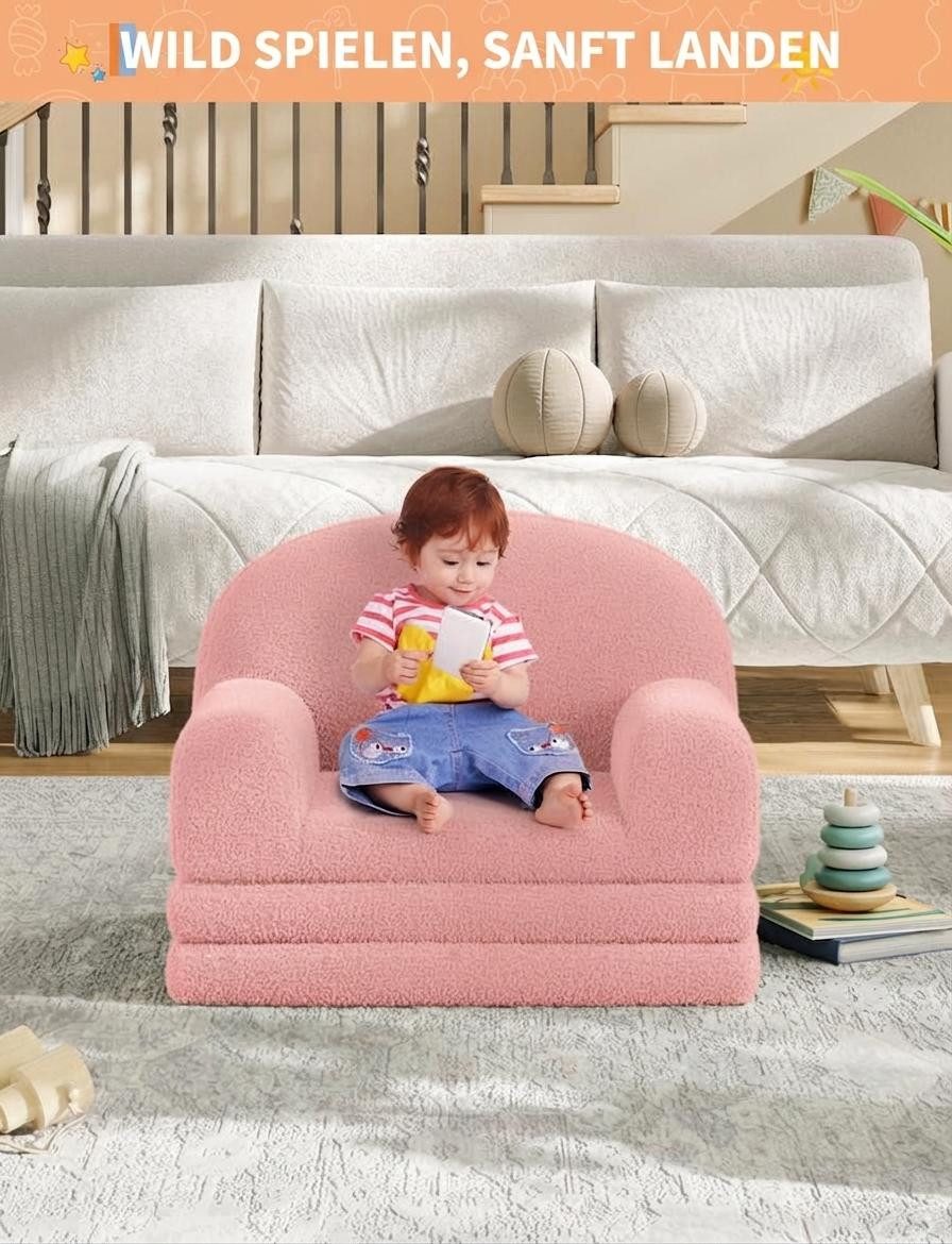 GarveeMore Kindersofa 2-in-1 Schlafsofa Sofabett Klappsofa für Kinder aus Teddystoff