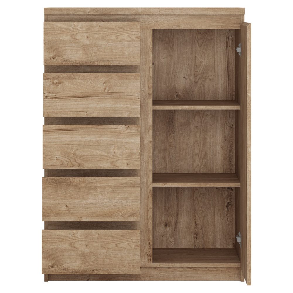 Lomadox Highboard FORTALEZA-129, in Eiche Nb., 1 Tür, 5 Schubladen, B/H/T ca. 83,1/113,9/40 cm