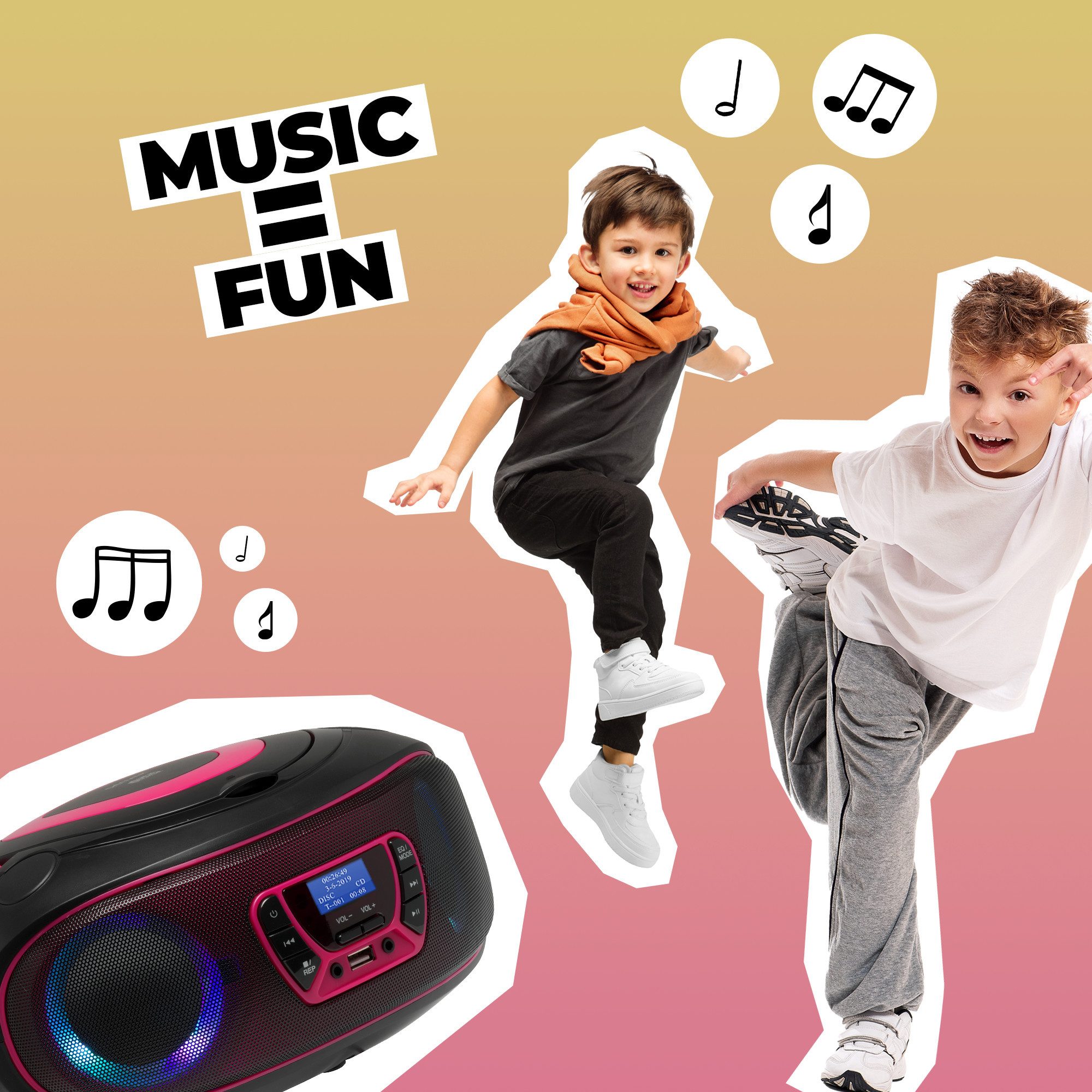 Denver TDB-212P CD-Player (DAB+/FM Radio, MP3 via USB,& AUX, Musik Streaming über Bluetooth, CD-Player, Bluetooth, 2 x 18W Output, Batterie- oder Netzbetrieb möglich)