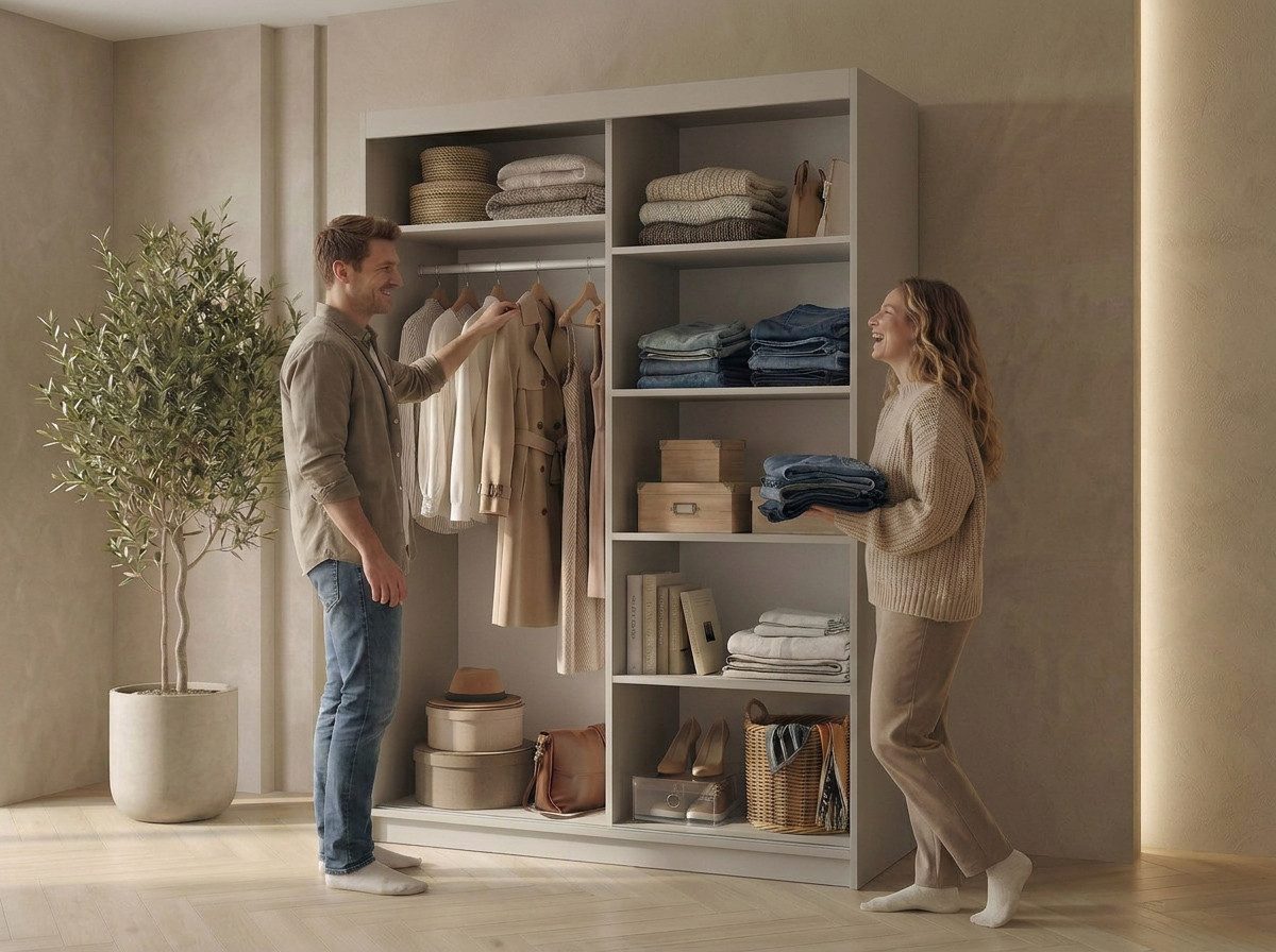 Beautysofa Kleiderschrank HELA moderner Kleiderschrank mit Spiegel (Schiebetürenschrank mit Kleiderstange und Regalböden, Schrank für Schlafzimmer, Flur & Ankleidezimmer) wahlweise ohne oder mit Schubkasteneinsätzen
