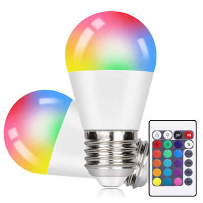 Nettlife LED-Leuchtmittel 4W RGB LED Smart Farbwechsel Birne Dimmbar mit Fernbedienung 2/4/6er, E27, 2 St., Warmweiß, Coloured Bulb 16 Colours 4 Dynamic Modes Enegiesparende