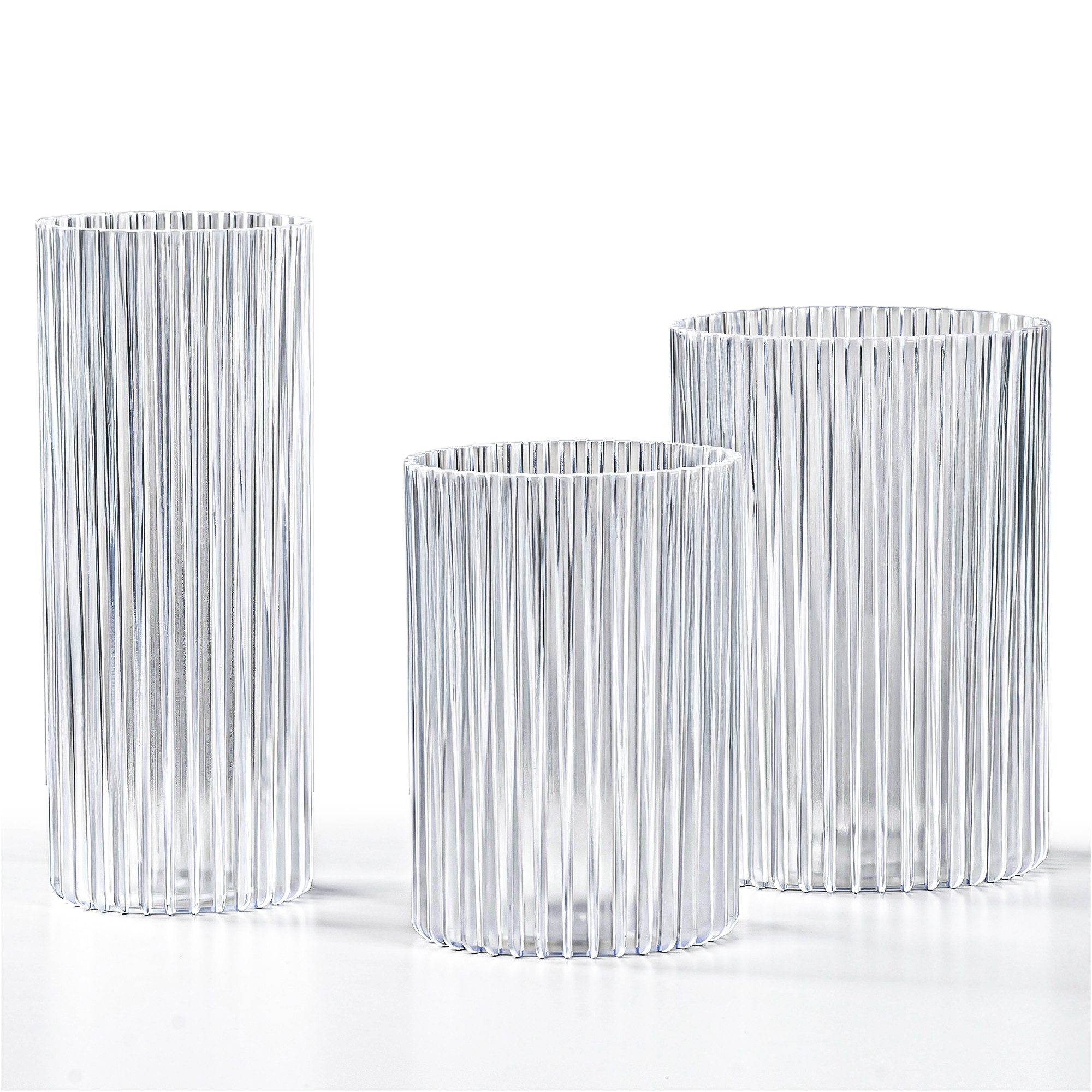 KONZEPT Dekovase 3er Set aus Kunststoff (12,3x17,8/10,3x14,8/8,8x21,7 cm), Stapelbar. Geriffelte Struktur, Leicht, UV-beständig