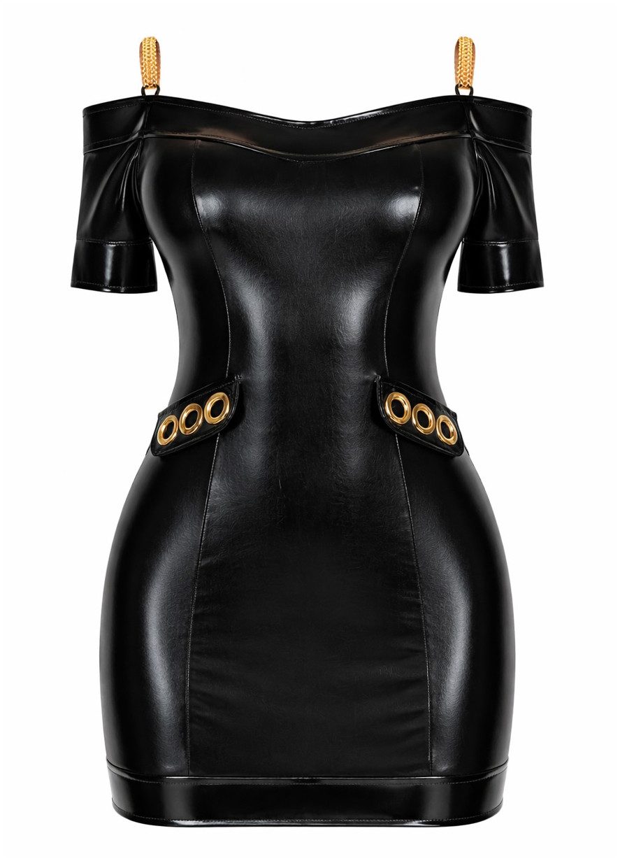 Minikleid in Wetlook mit goldfarbenen Trägerdetails