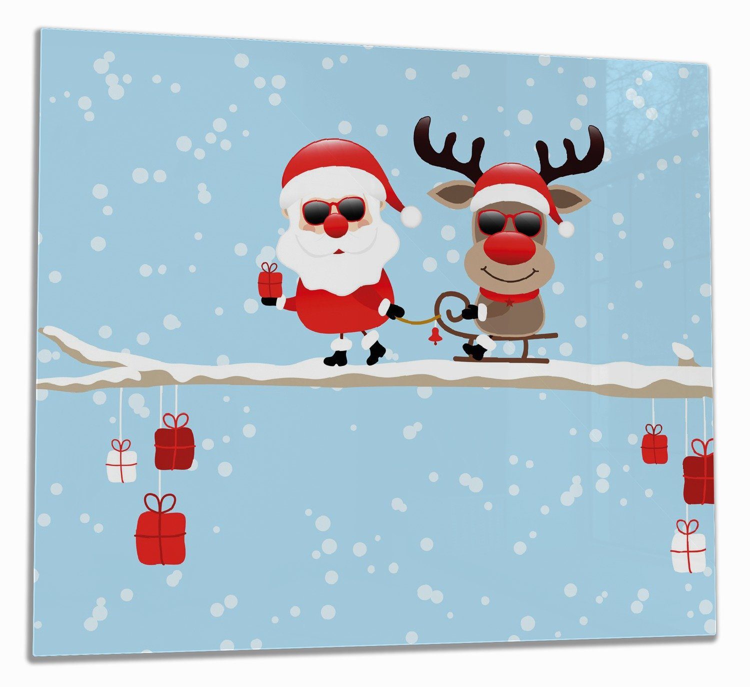 Wallario Herd-Abdeckplatte Cooler Weihnachtsmann mit Rentier auf einem Ast, ESG-Sicherheitsglas, (Glasplatte, 1 tlg., inkl. 5mm Noppen), verschiedene Größen