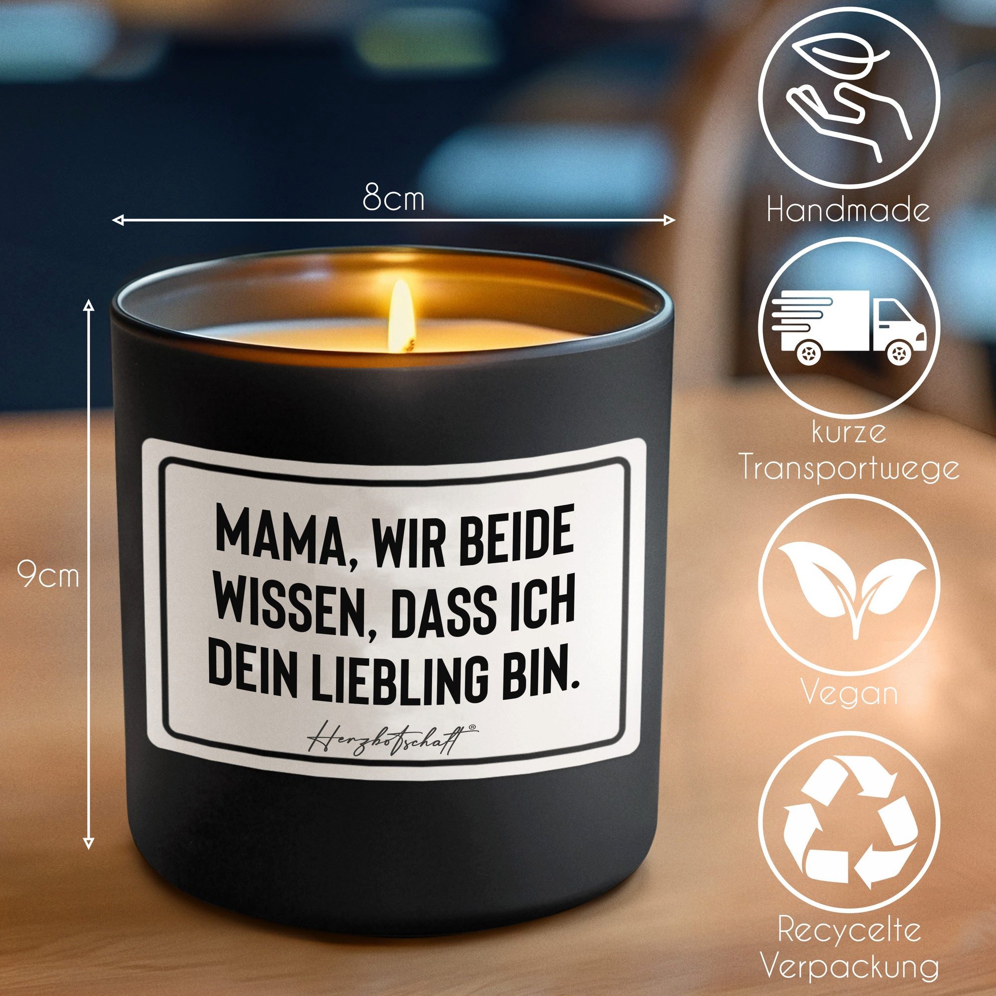 Herzbotschaft Duftkerze, (Mama, wir beide wissen, dass ich dein Liebling bin., originelles Geschenk, handgemachte nachhaltige Sojakerze im Glas)