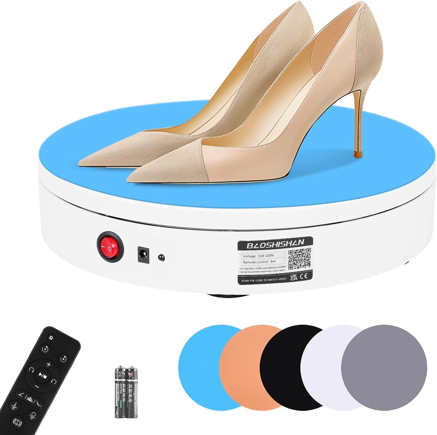 BAOSHISHAN Drehteller Drehscheibe, (elektrischer 360° Studiotisch mit Fernbedienung, einstellbare, Geschwindigkeit & Rotationswinkel, stabiler Präsentationstisch), Produkte, Fotos & Videos, inkl. 5 Hintergrundplatten