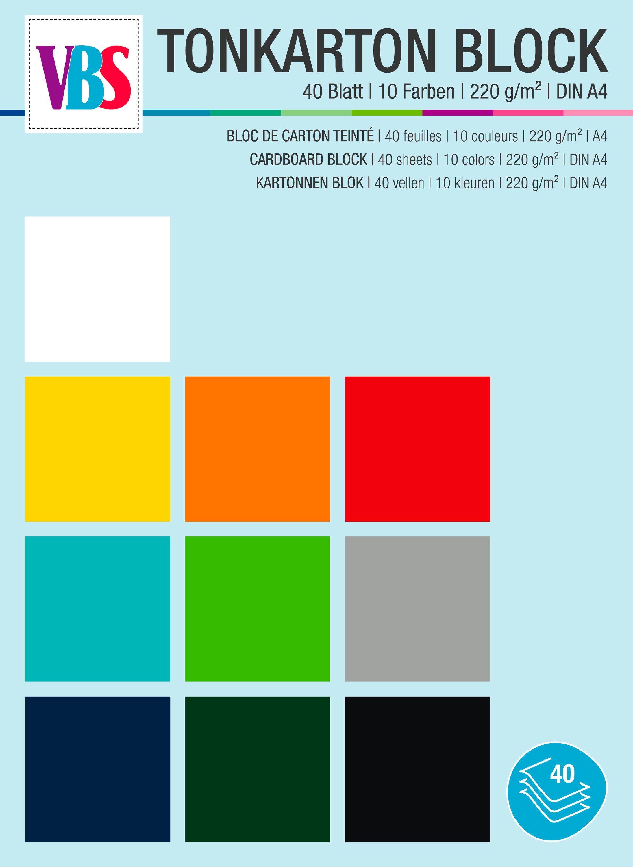 VBS XXL Papierkarton Tonkarton-Block, 220 g/m², DIN A4