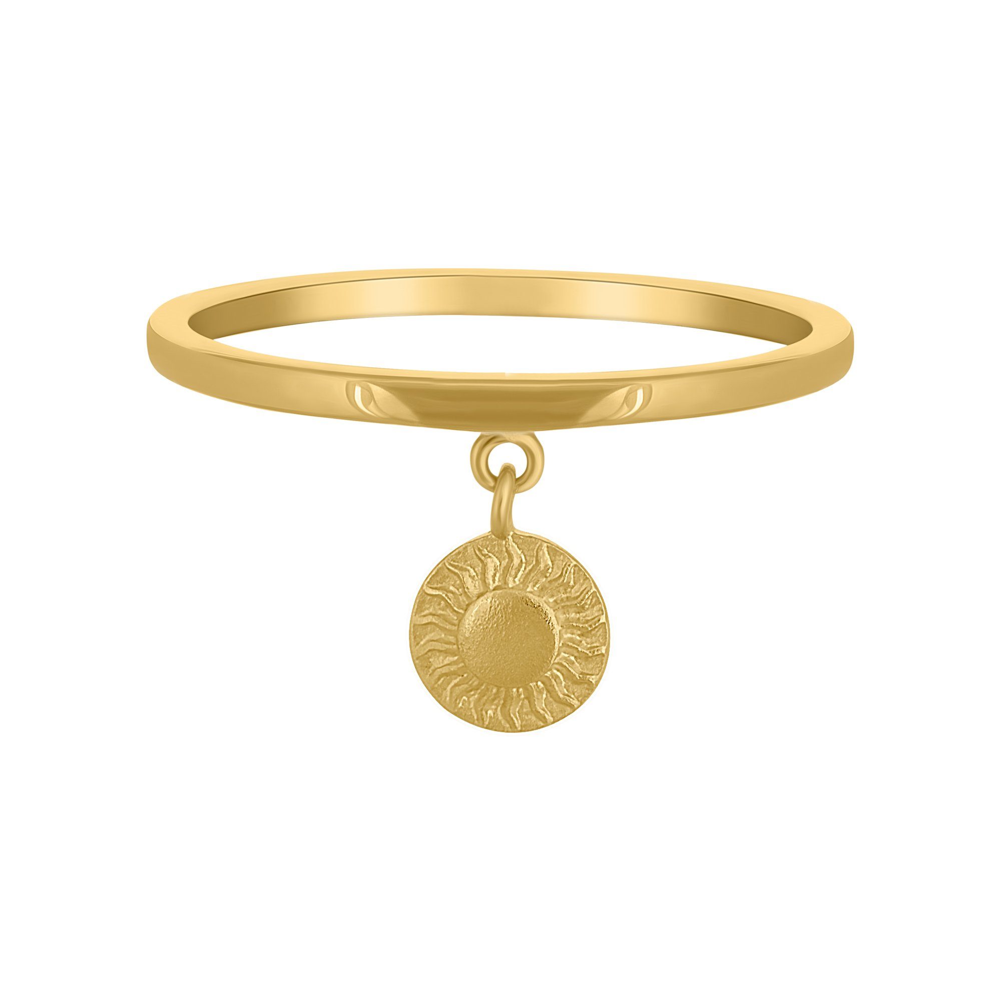 CAÏ Fingerring 925 Silber vergoldet Sonne Münze Anhänger