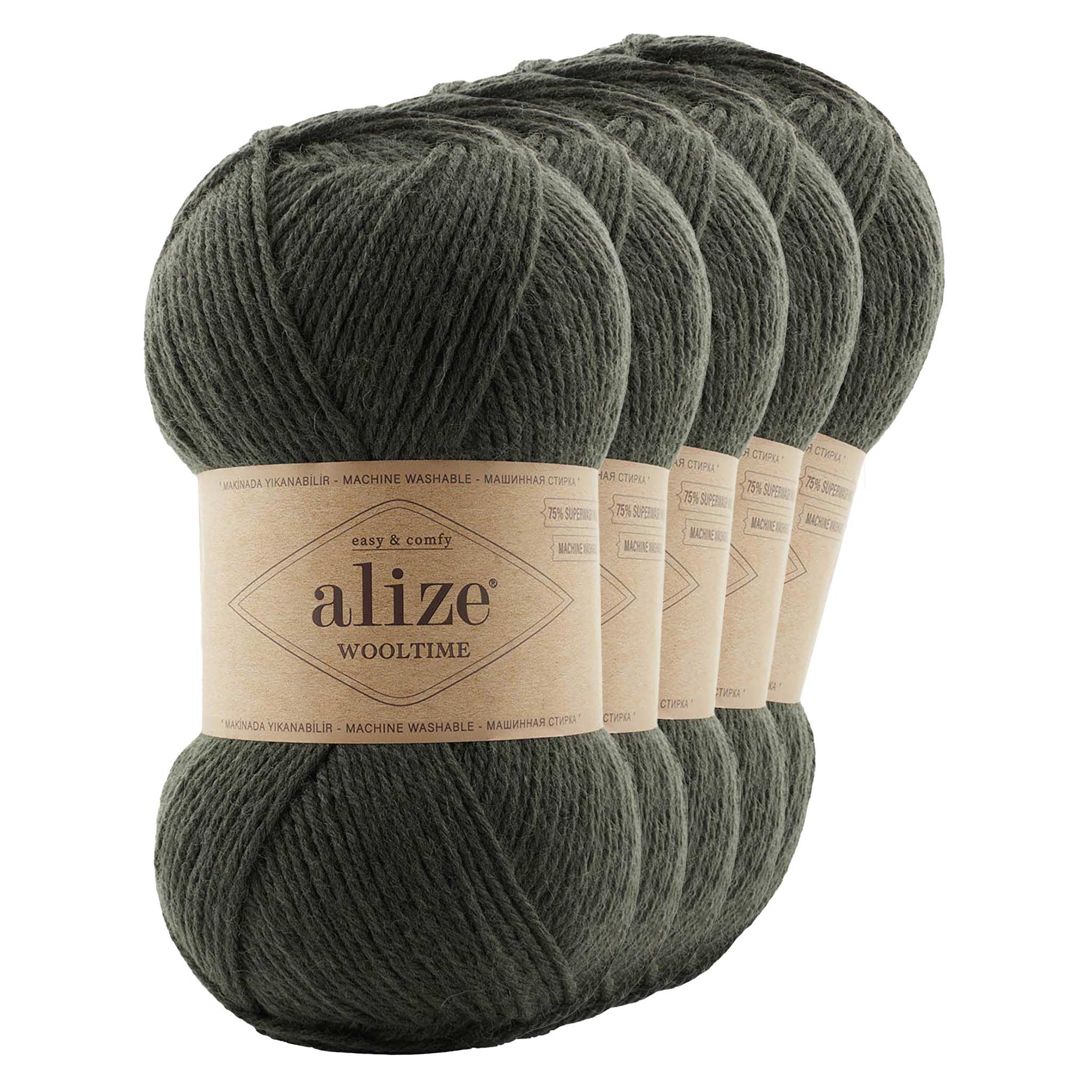 Alize 5 x 100g Sockenwolle Alize Wooltime Strickgarn Häkelgarn Farbwahl Häkelwolle, 873 tannengrün
