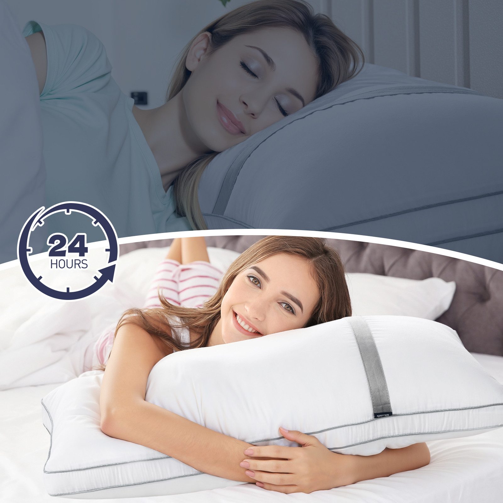 BedStory Kopfkissen 2set Kissen 40x80/80x80 cm, 850g/1500g Faserfüllung waschbar, Alle Schlafpositionen