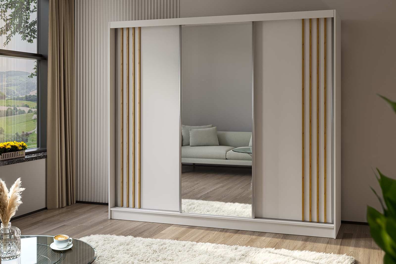 Compleo Kleiderschrank mit Spiegel MALTA Schwebetürenschrank günstig online kaufen