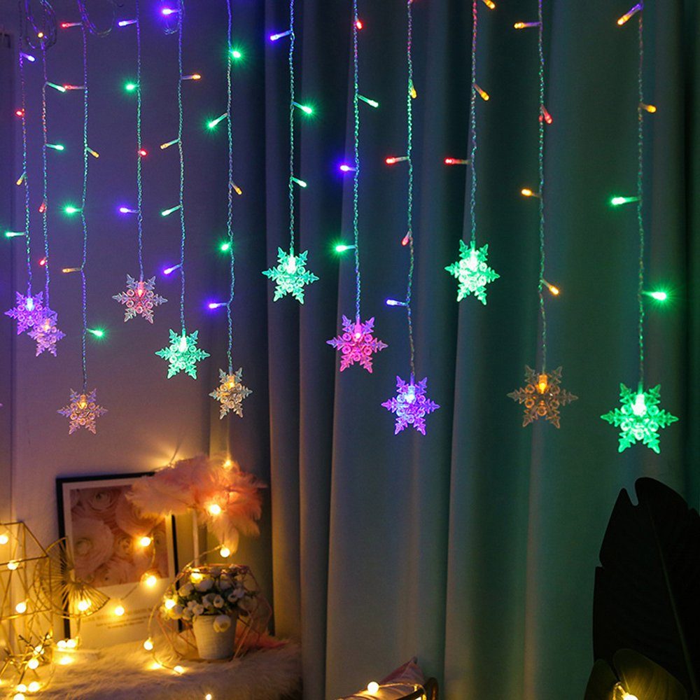Rosnek LED-Lichterkette Vorhang Lichter, Schneeflocke, für Hochzeit Weihnachten Party, Energieeinsparung